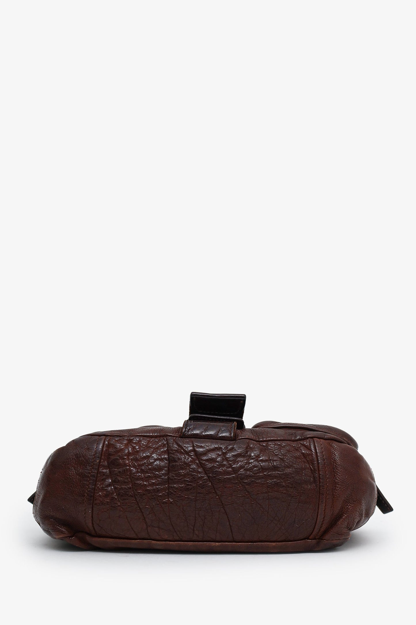 Prada Brown Leather Tessuto Buckle Flap Canvas Strap Bag