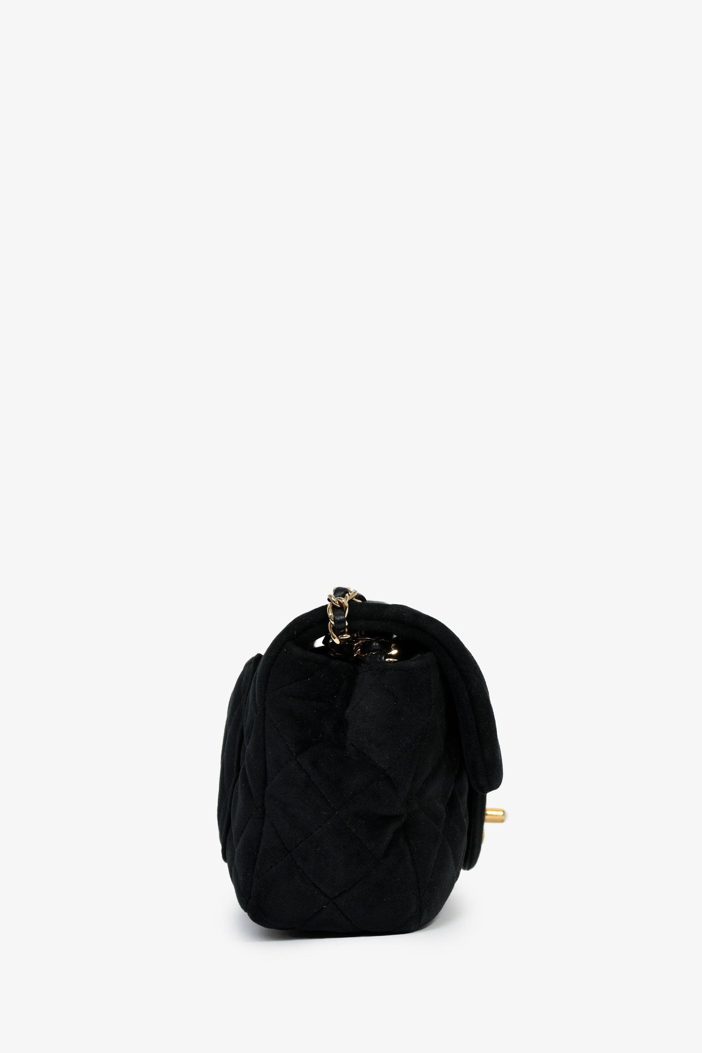 Chanel™ 2019/20 Black Quilted Velvet Crystal Pearl Crush Mini Rectangle Flap Bag