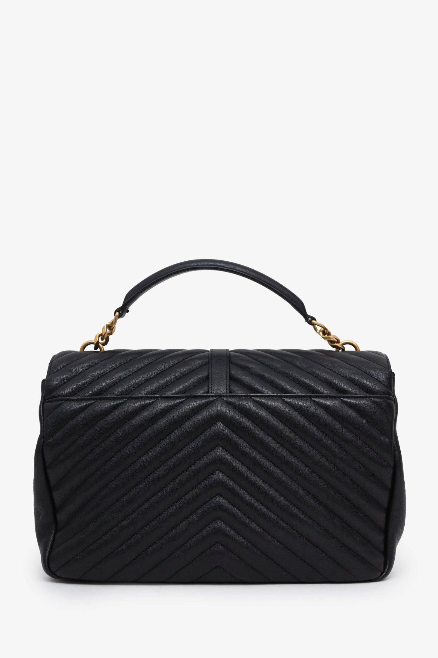 Saint Laurent Black Chevron Leather Medium College Bag With Chain