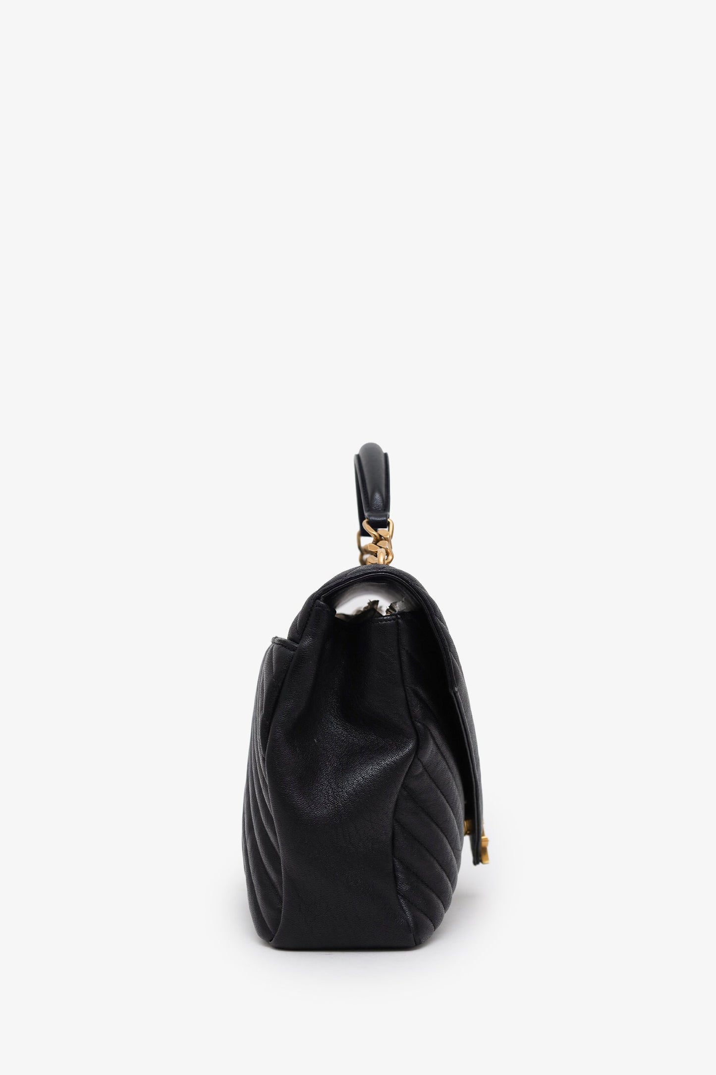 Saint Laurent Black Chevron Leather Medium College Bag With Chain