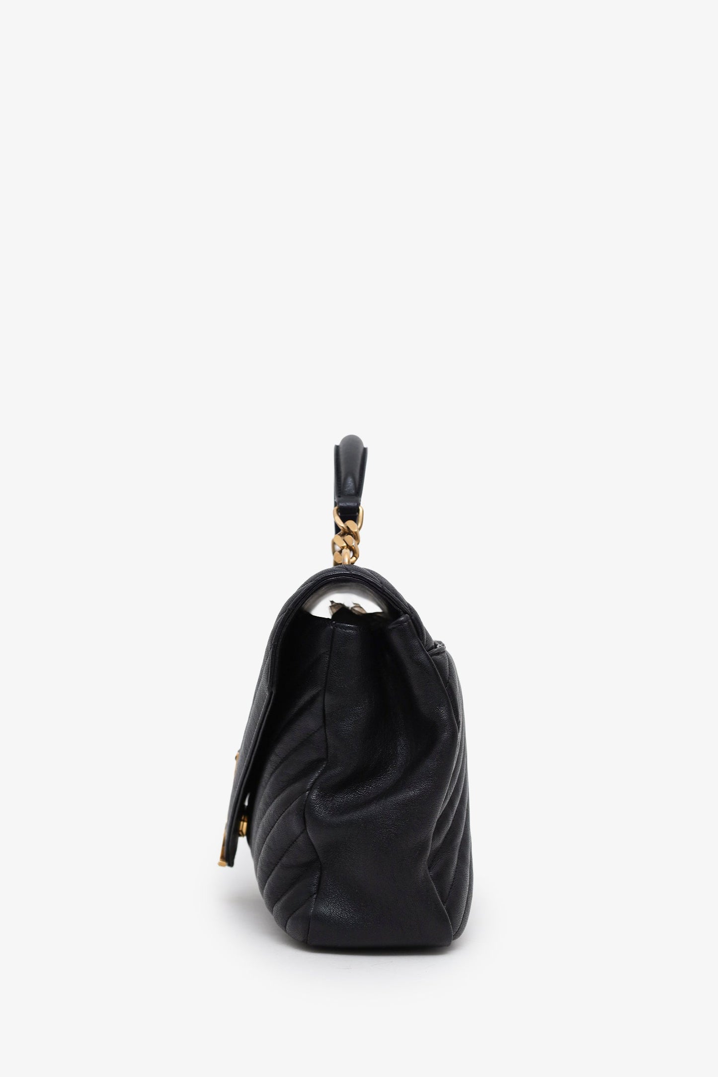 Saint Laurent Black Chevron Leather Medium College Bag With Chain