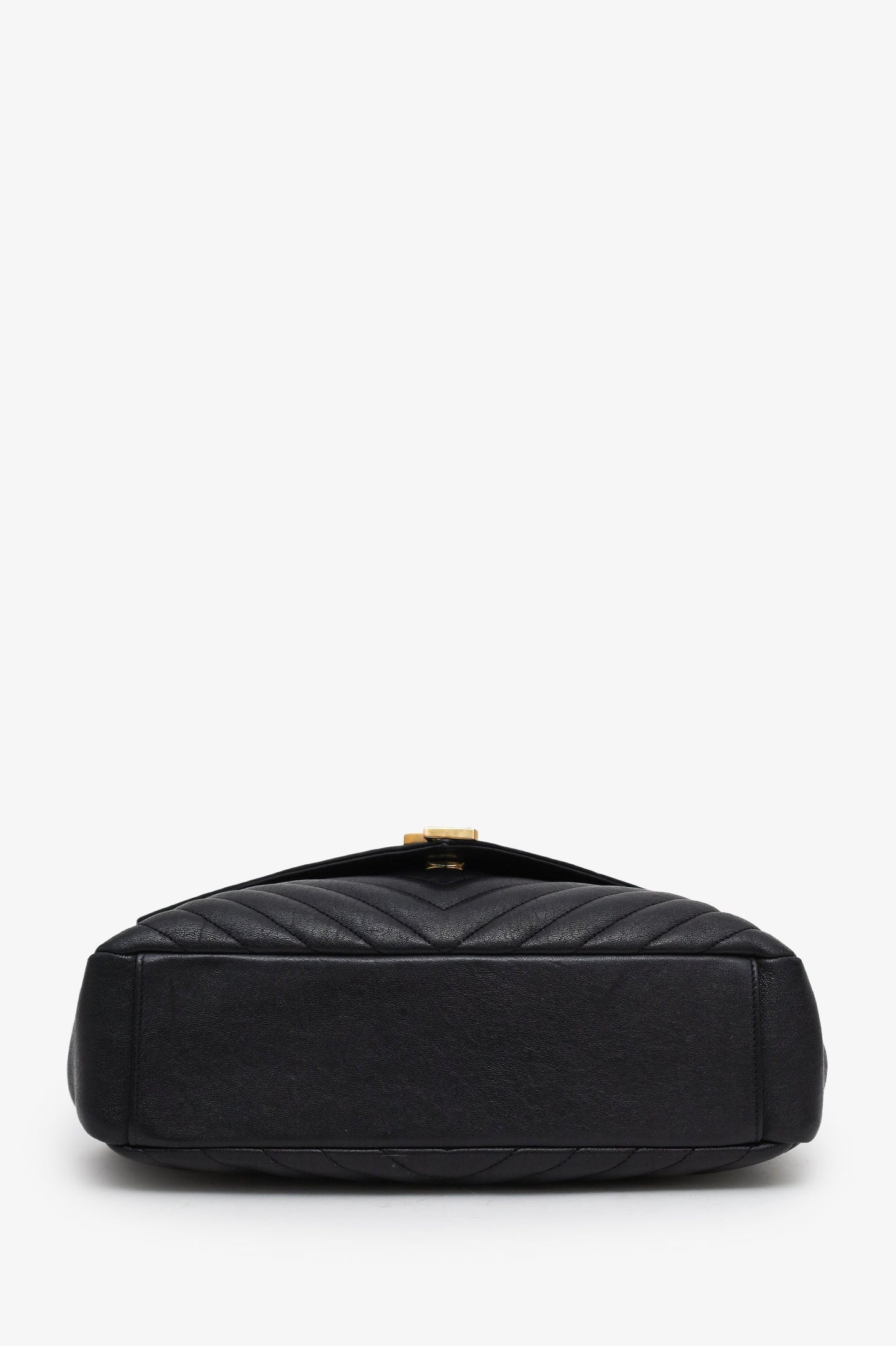 Saint Laurent Black Chevron Leather Medium College Bag With Chain