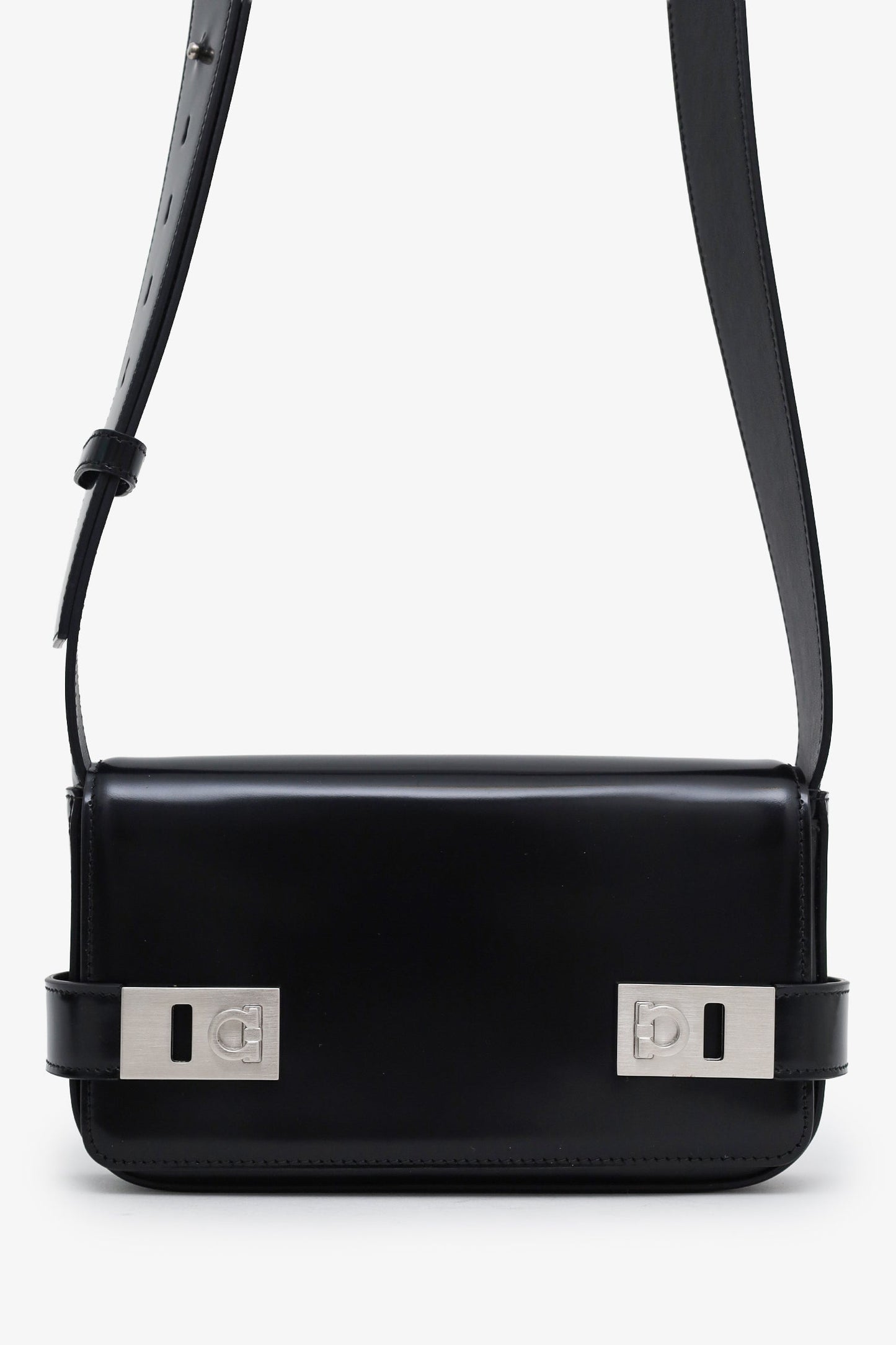 Salvatore Ferragamo Black Patent Leather Clasp Shoulder Bag