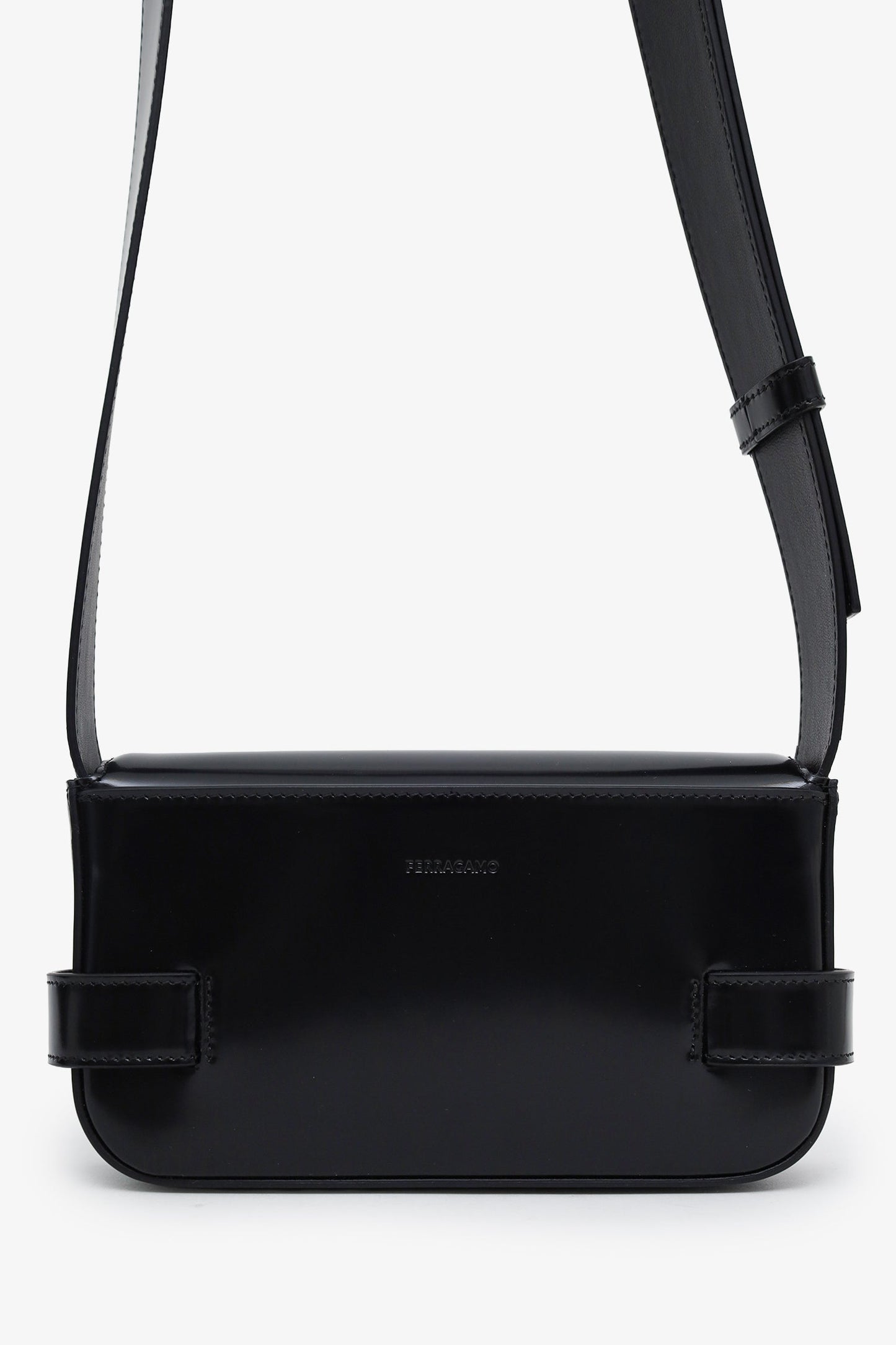 Salvatore Ferragamo Black Patent Leather Clasp Shoulder Bag