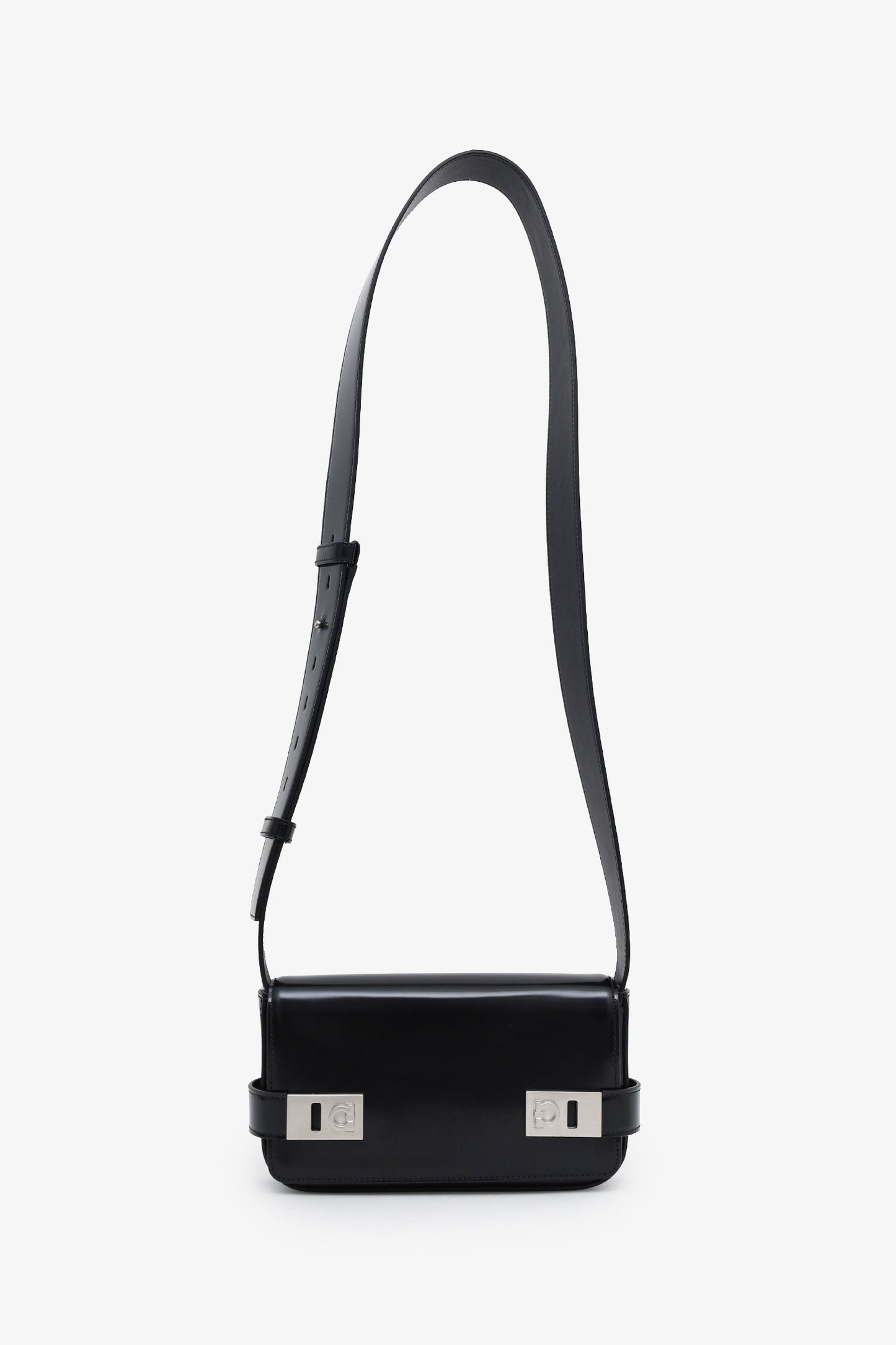 Salvatore Ferragamo Black Patent Leather Clasp Shoulder Bag