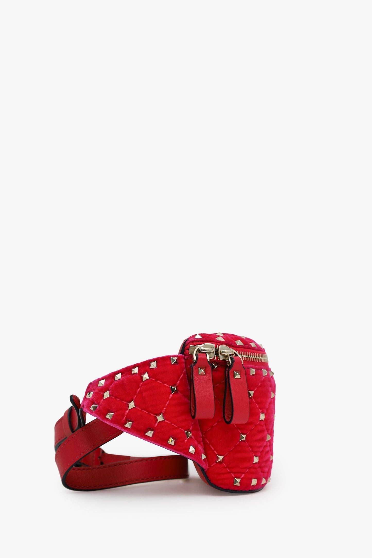 Valentino Pink Velvet/Lambskin Rockstud Belt Bag