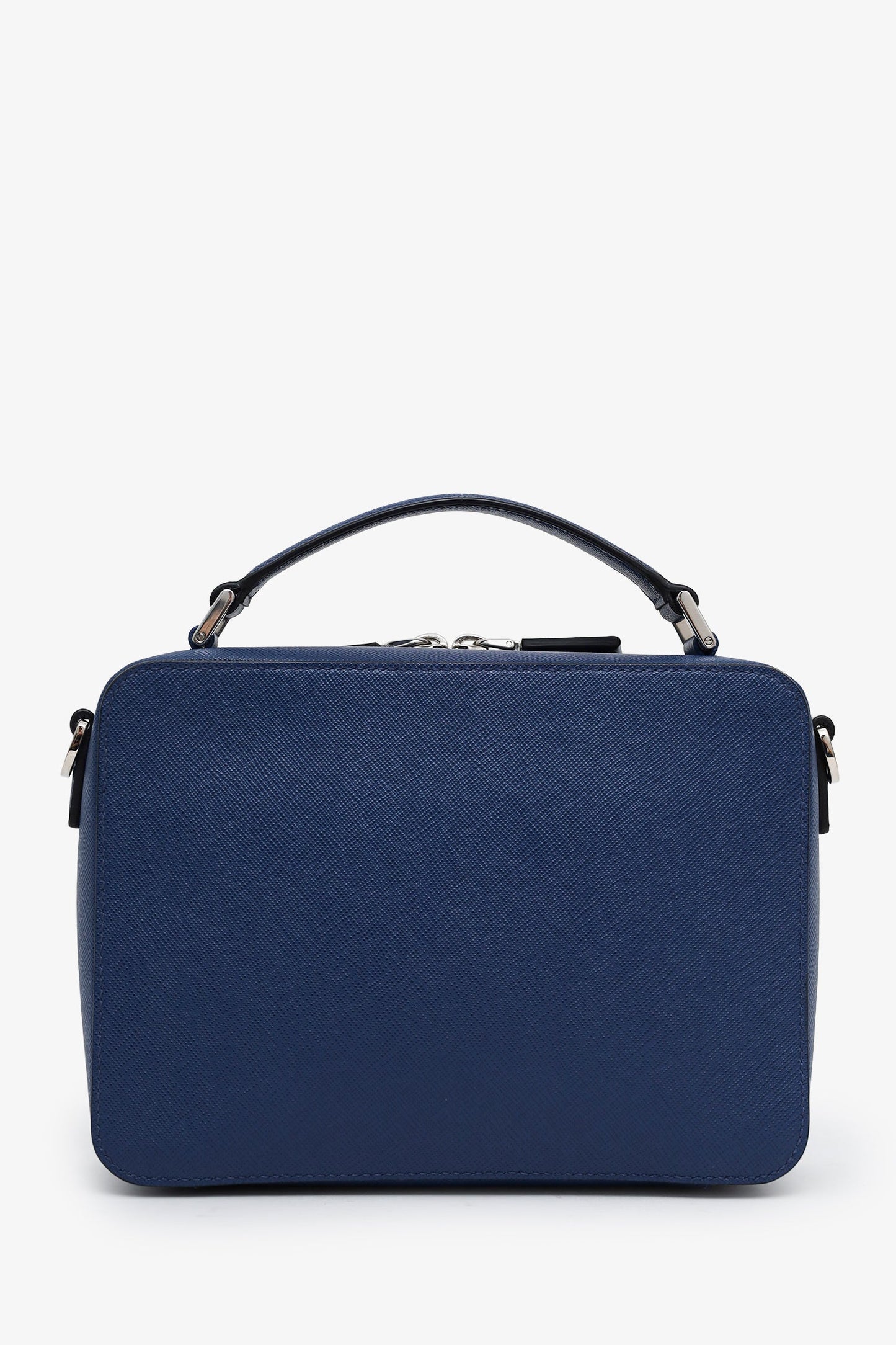 Prada Blue Saffiano Leather Brique Handle Bag With Strap