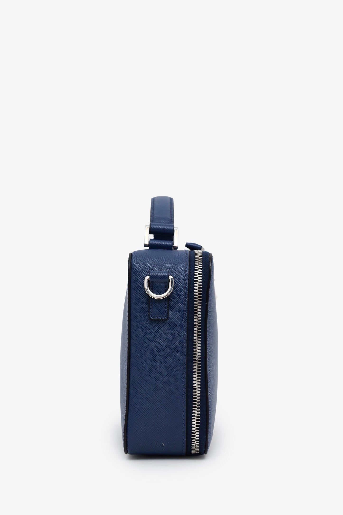Prada Blue Saffiano Leather Brique Handle Bag With Strap