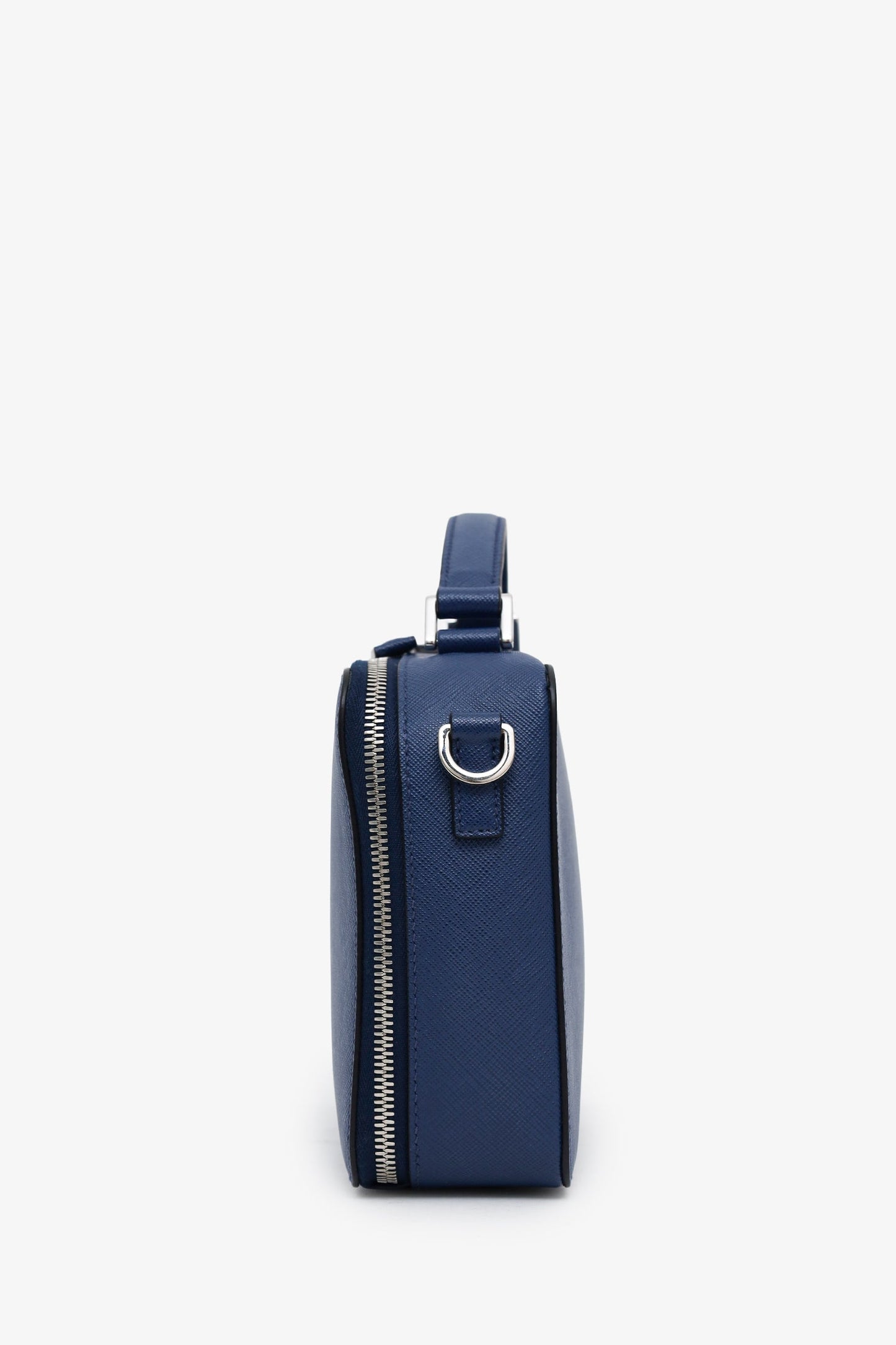 Prada Blue Saffiano Leather Brique Handle Bag With Strap