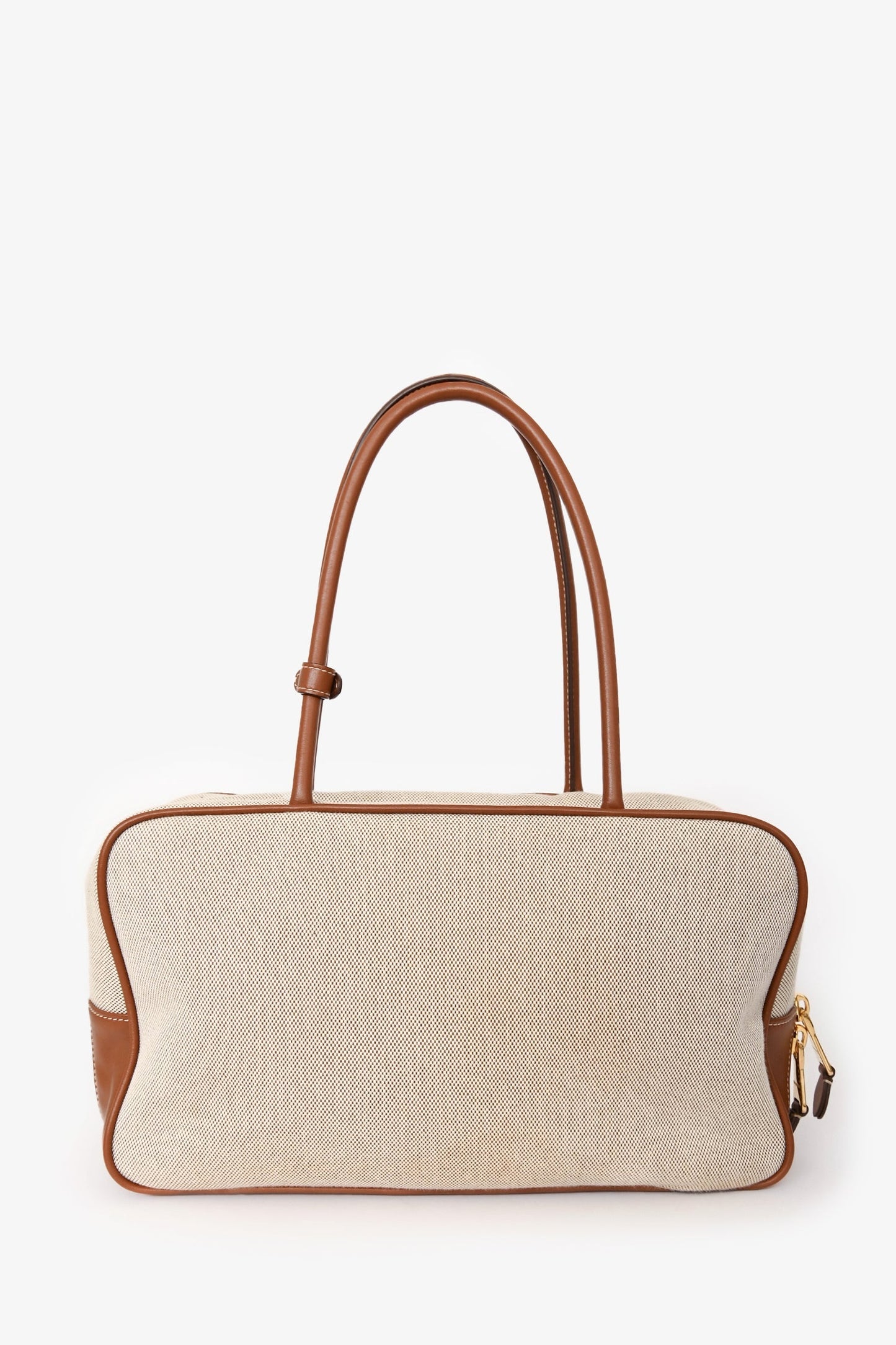 Miu Miu Cream Canvas Brown Leather Beau Tote Bag