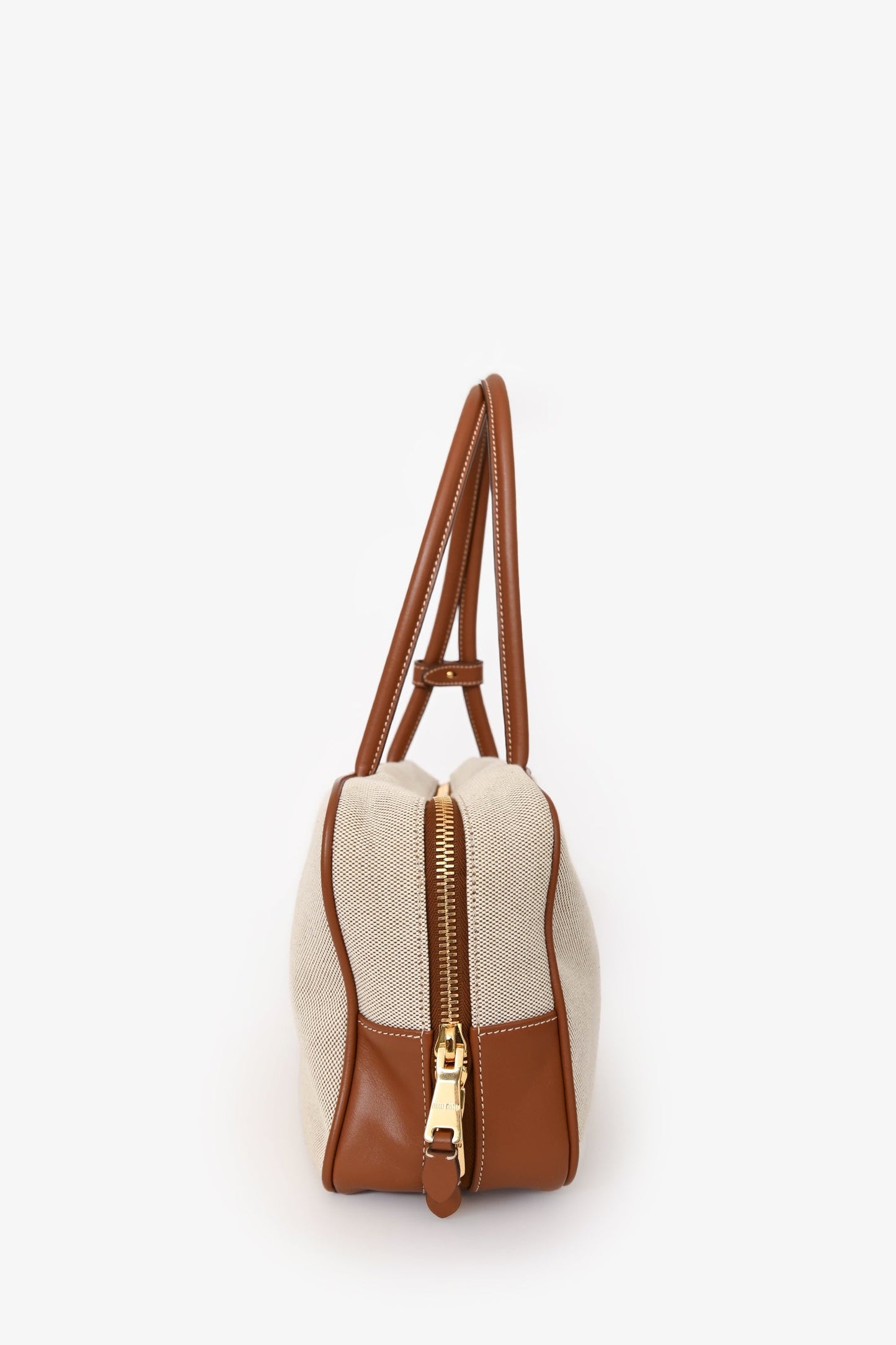 Miu Miu Cream Canvas Brown Leather Beau Tote Bag