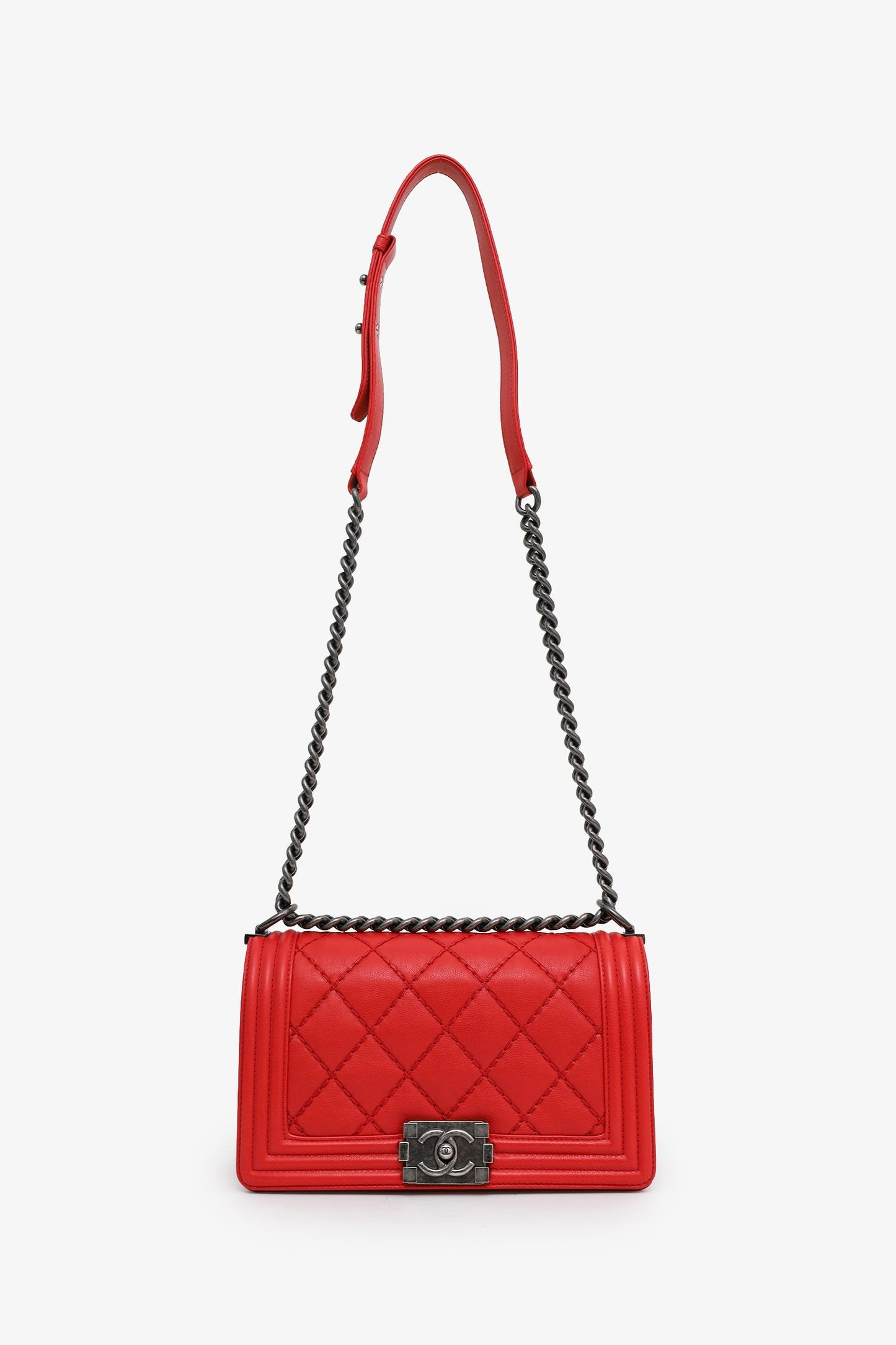 Chanel™ 2013-14 Red Lambskin Medium Boy Bag