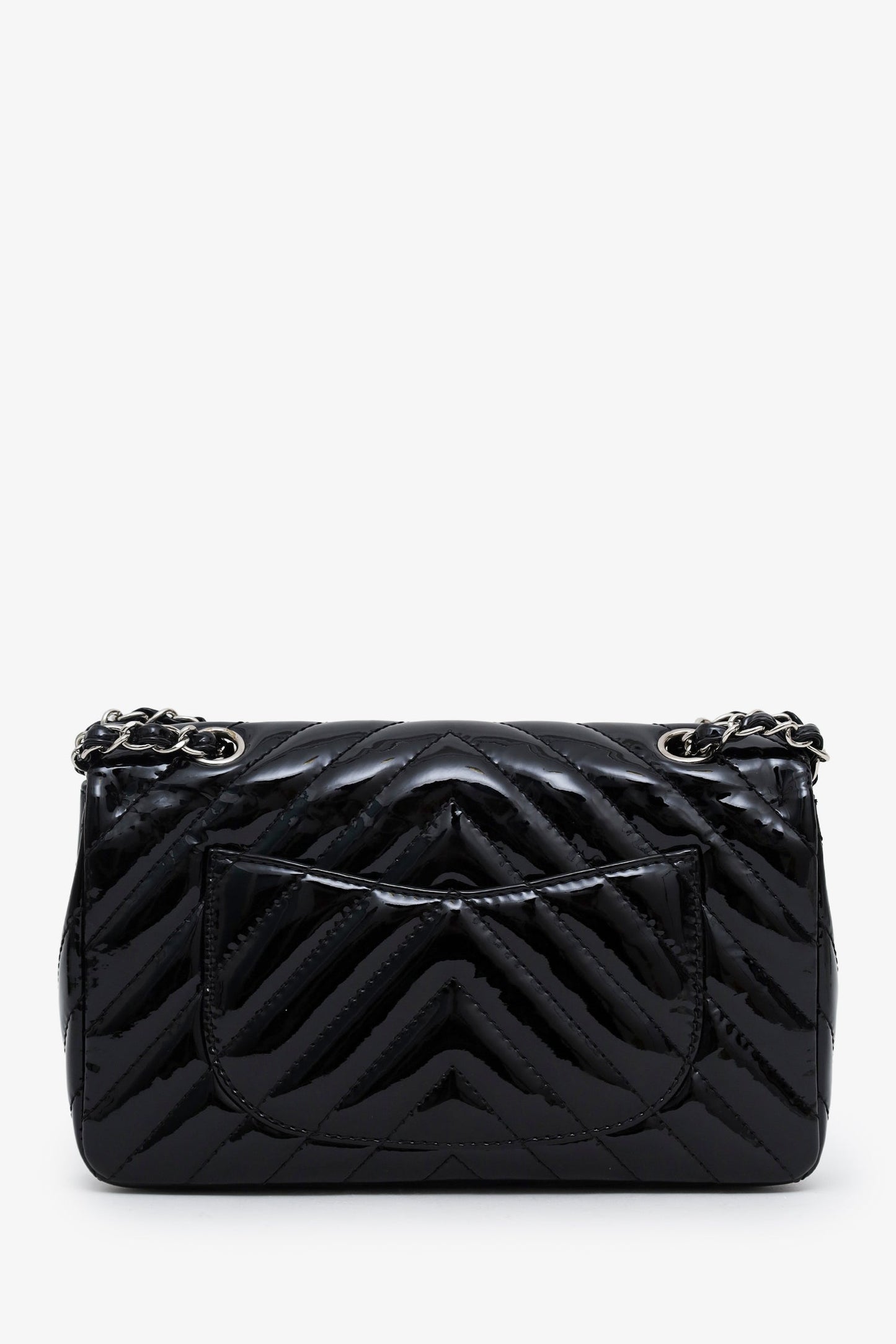 Chanel™ 2009-10 Black Patent Chevron Medium Single Flap Bag