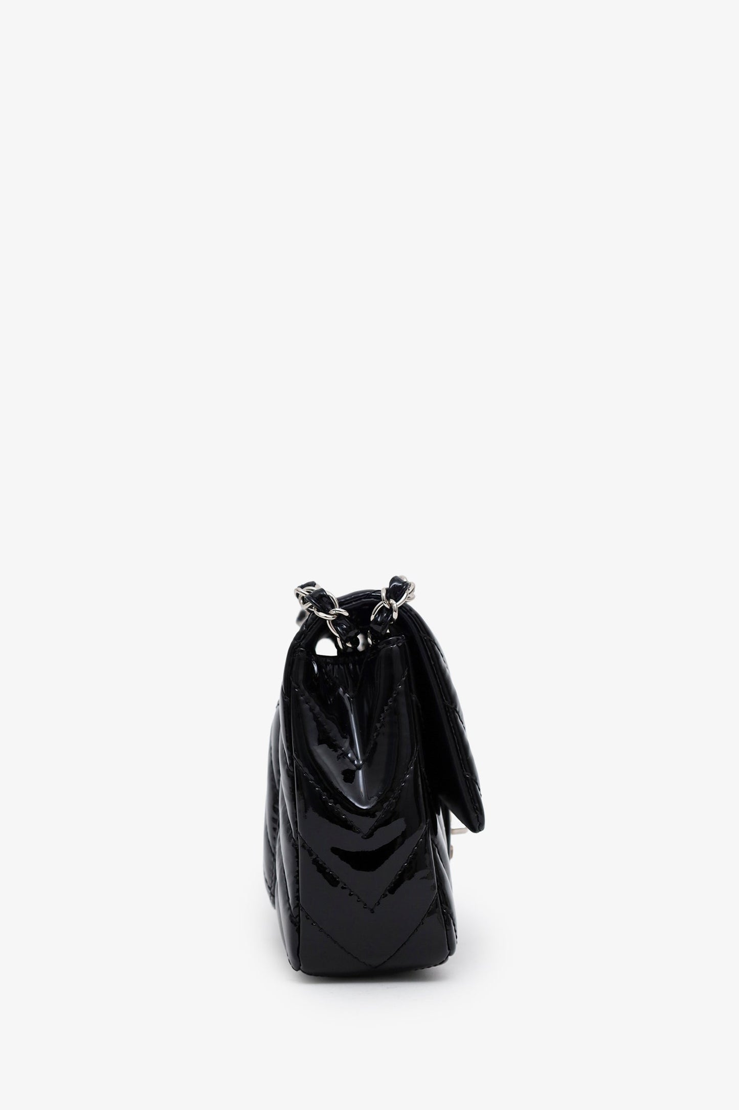 Chanel™ 2009-10 Black Patent Chevron Medium Single Flap Bag