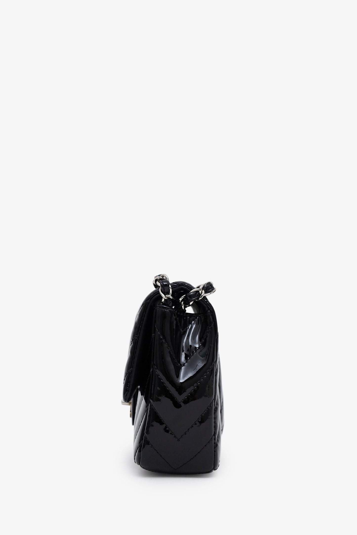 Chanel™ 2009-10 Black Patent Chevron Medium Single Flap Bag