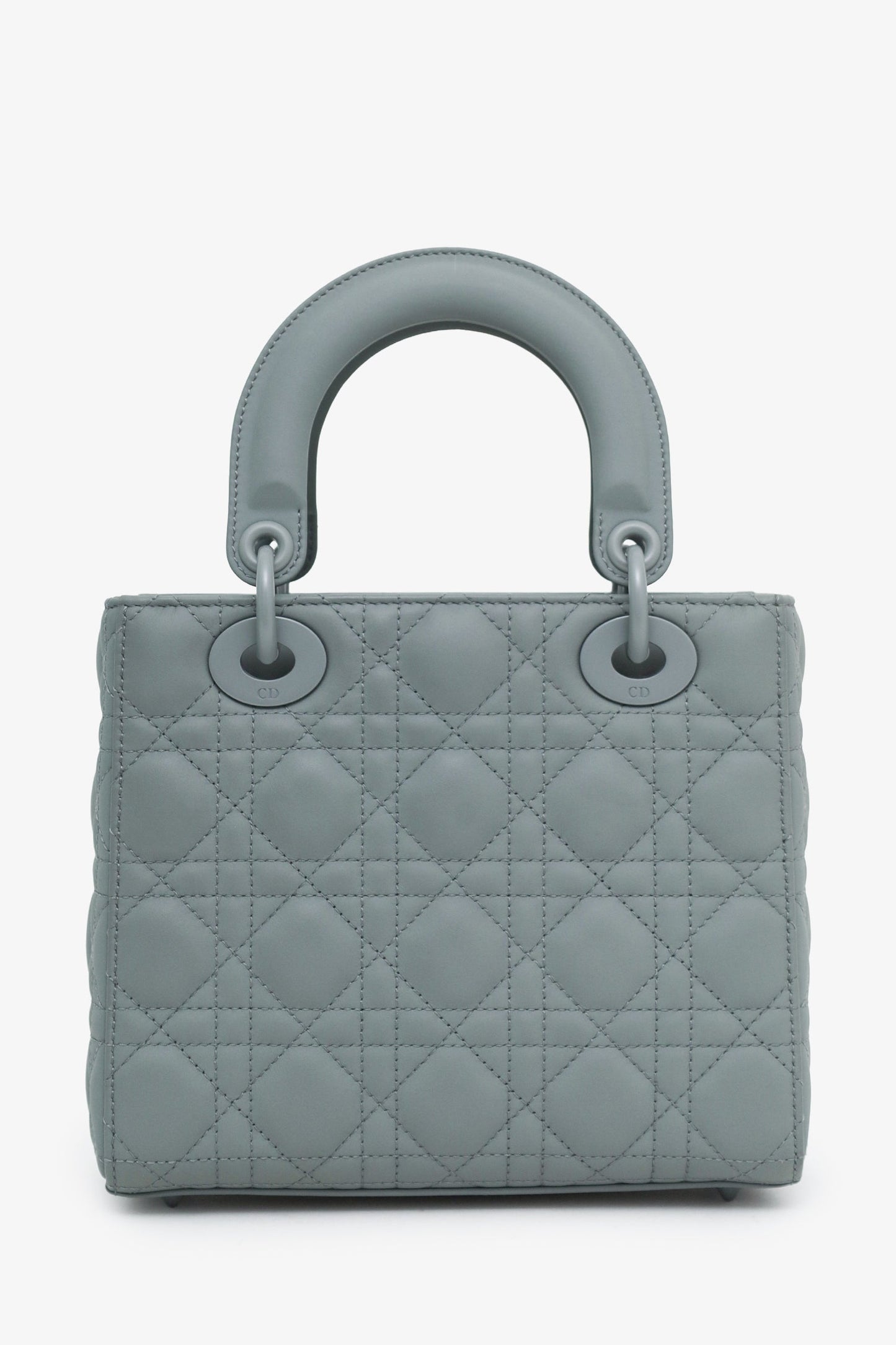 Christian Dior 2021 Grey Matte Cannage Leather Small Lady Dior Top Handle With Strap