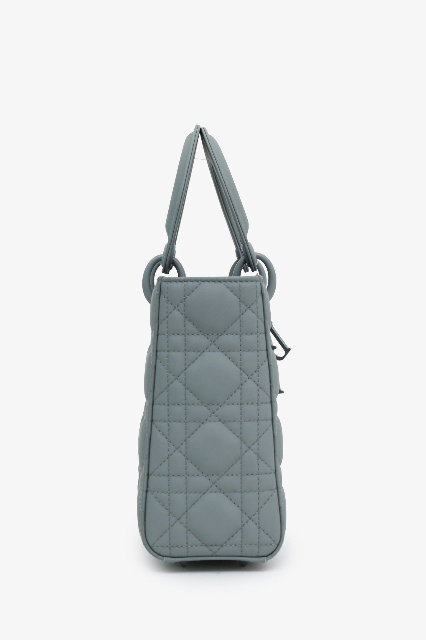 Christian Dior 2021 Grey Matte Cannage Leather Small Lady Dior Top Handle With Strap