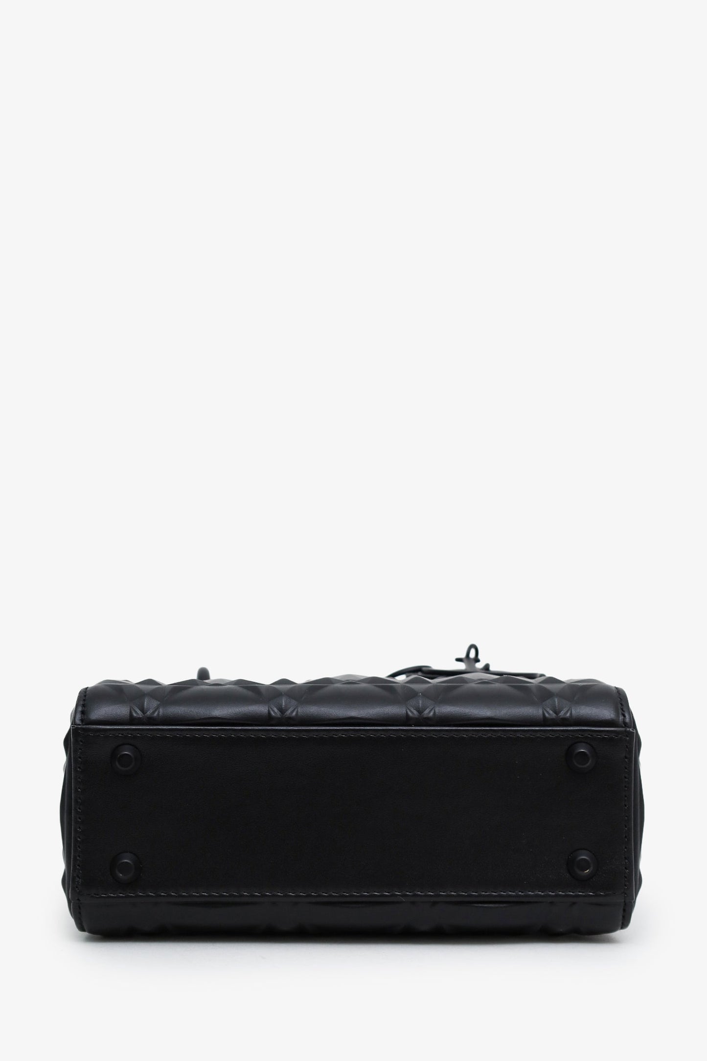Christian Dior 2022 Black Diamond Embossed Leather Small Lady Dior Top Handle With Strap