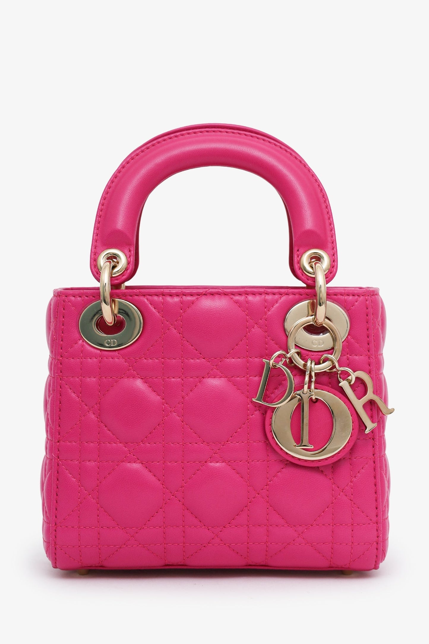 Christian Dior 2018 Pink Cannage Leather Small Lady Dior Top Handle With Strap GHW
