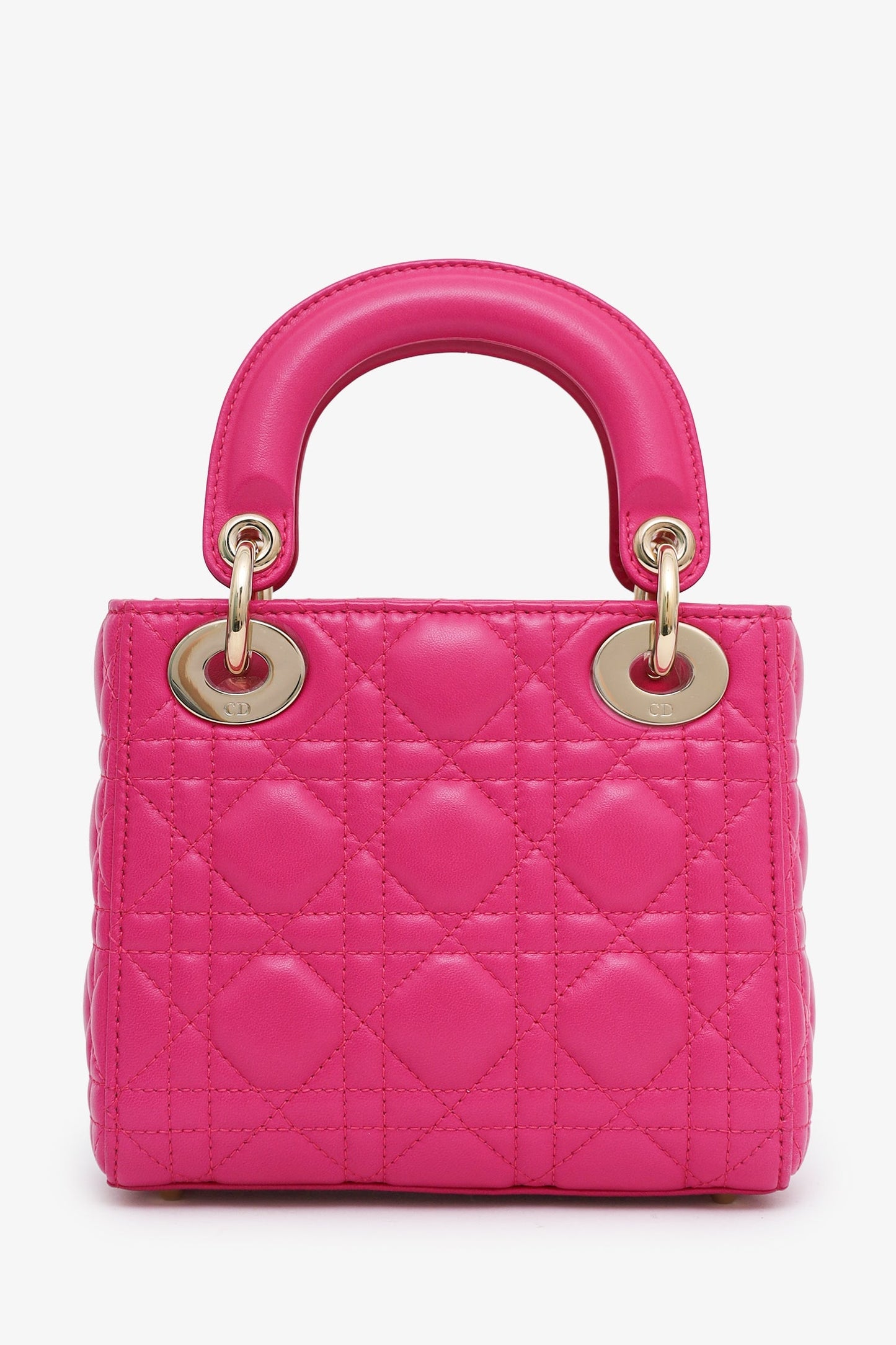 Christian Dior 2018 Pink Cannage Leather Small Lady Dior Top Handle With Strap GHW