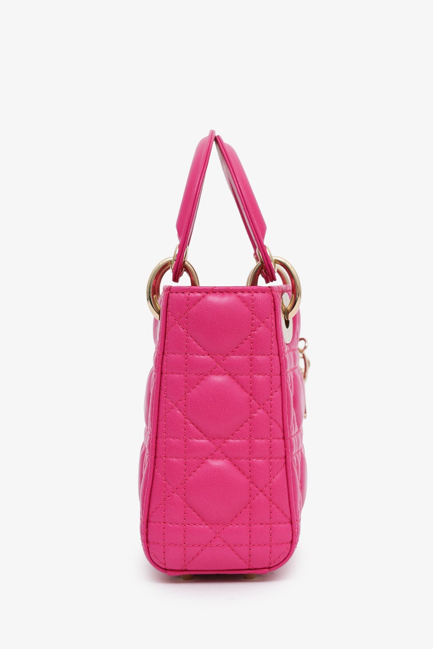 Christian Dior 2018 Pink Cannage Leather Small Lady Dior Top Handle With Strap GHW