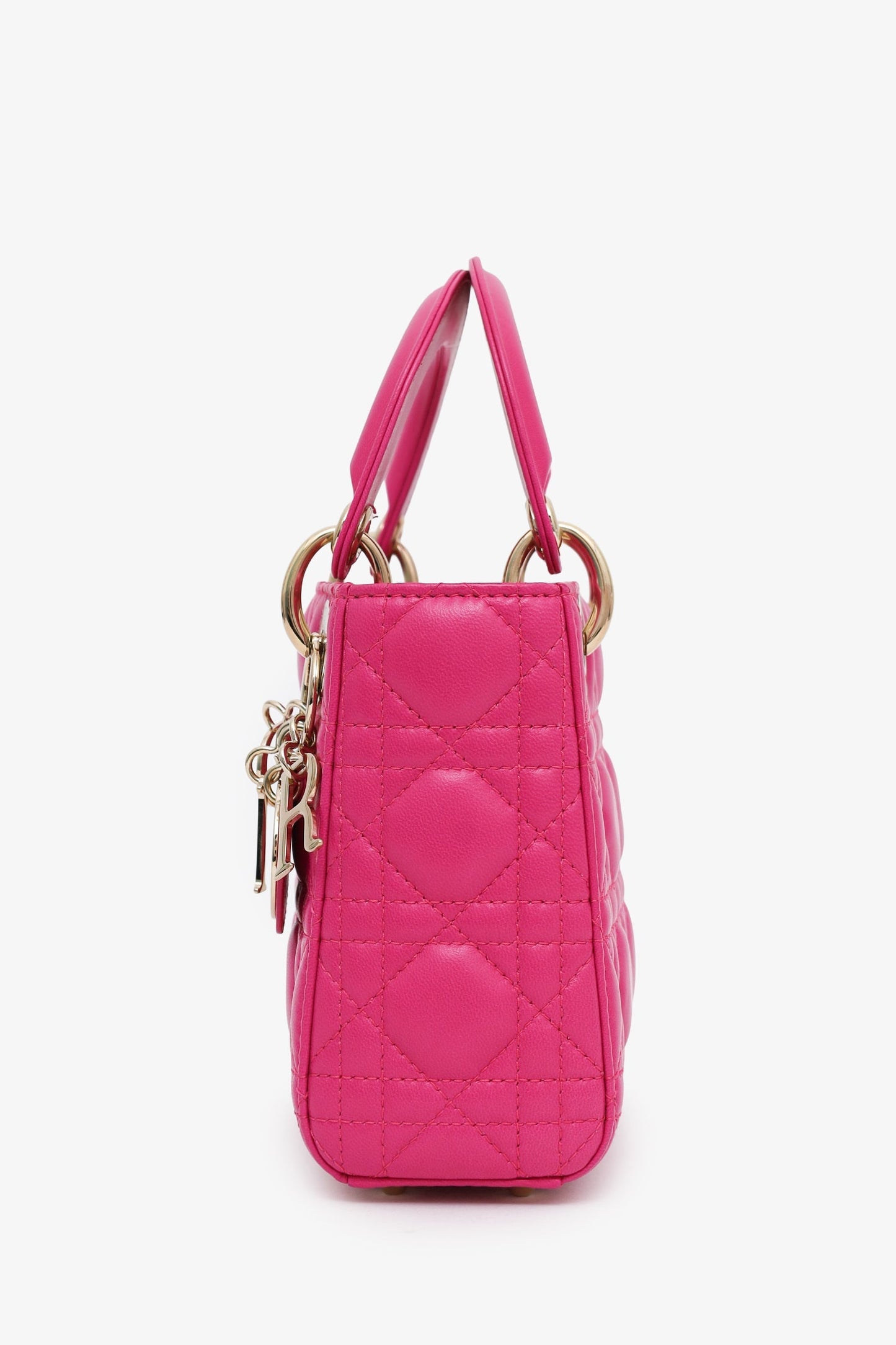 Christian Dior 2018 Pink Cannage Leather Small Lady Dior Top Handle With Strap GHW