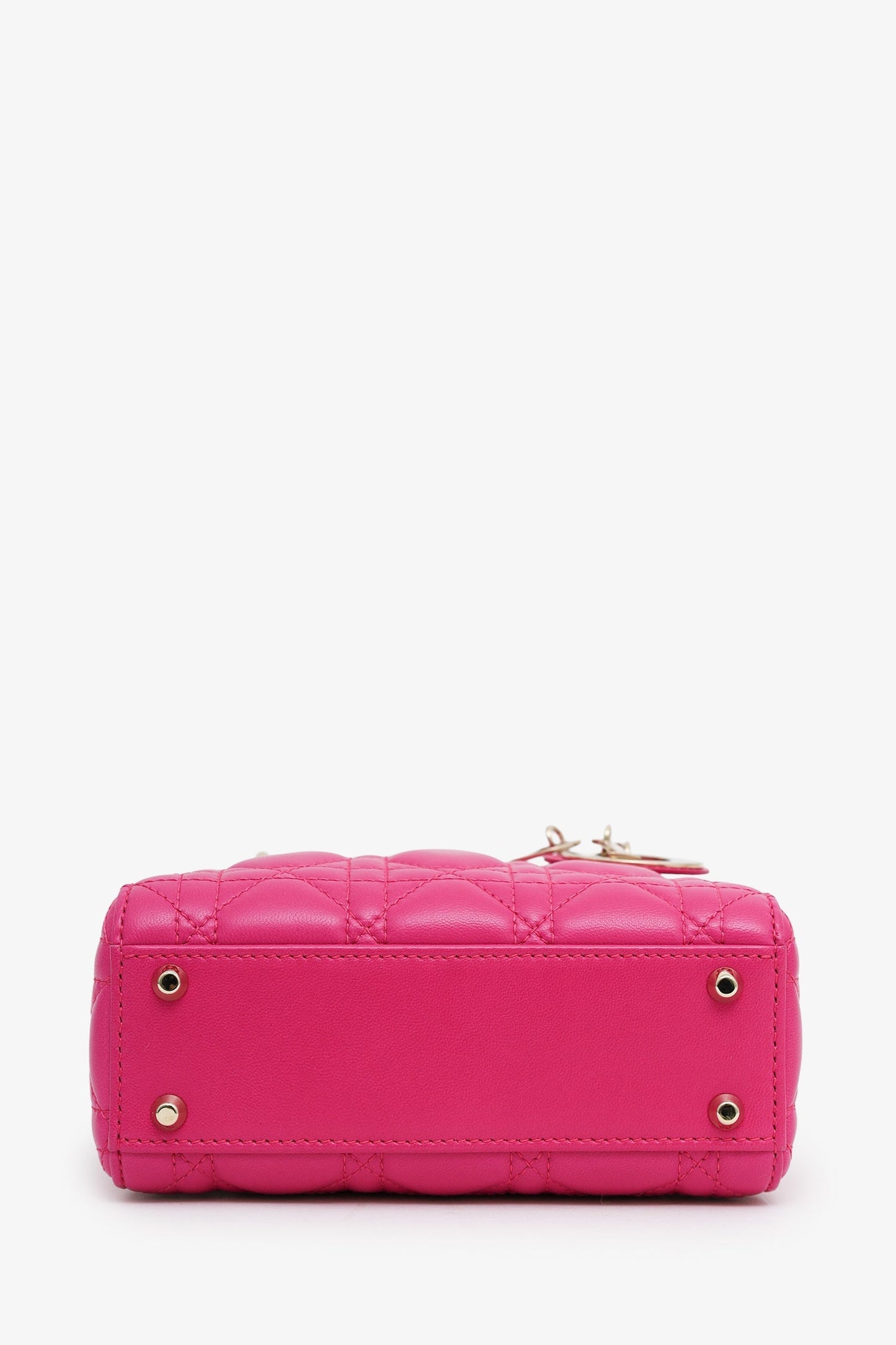 Christian Dior 2018 Pink Cannage Leather Small Lady Dior Top Handle With Strap GHW