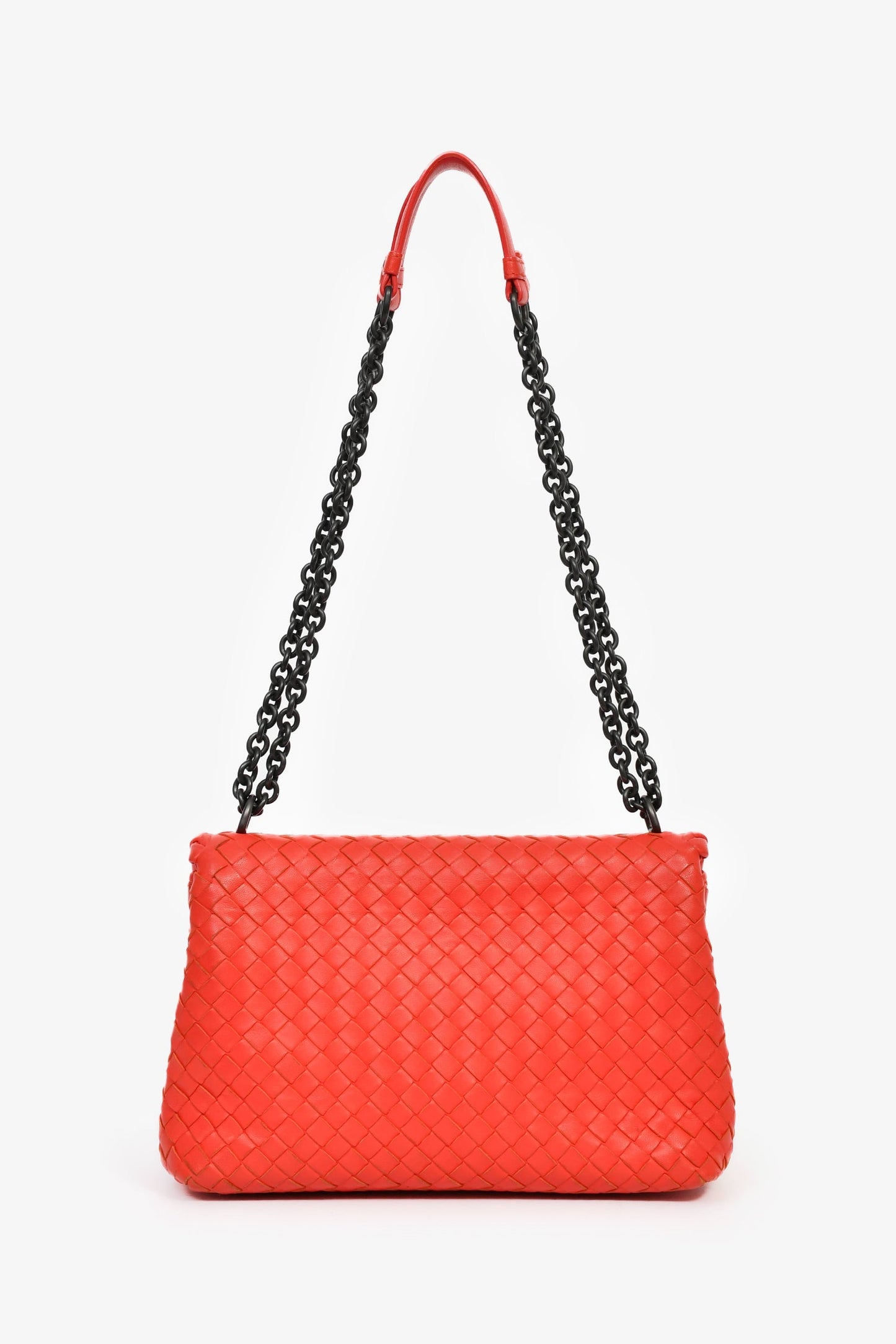 Bottega Veneta Red Intrecciato Leather Front Flap Chain Shoulder Bag