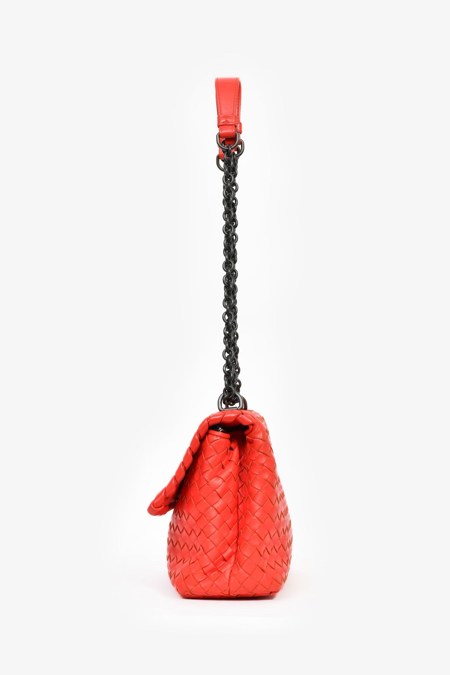 Bottega Veneta Red Intrecciato Leather Front Flap Chain Shoulder Bag