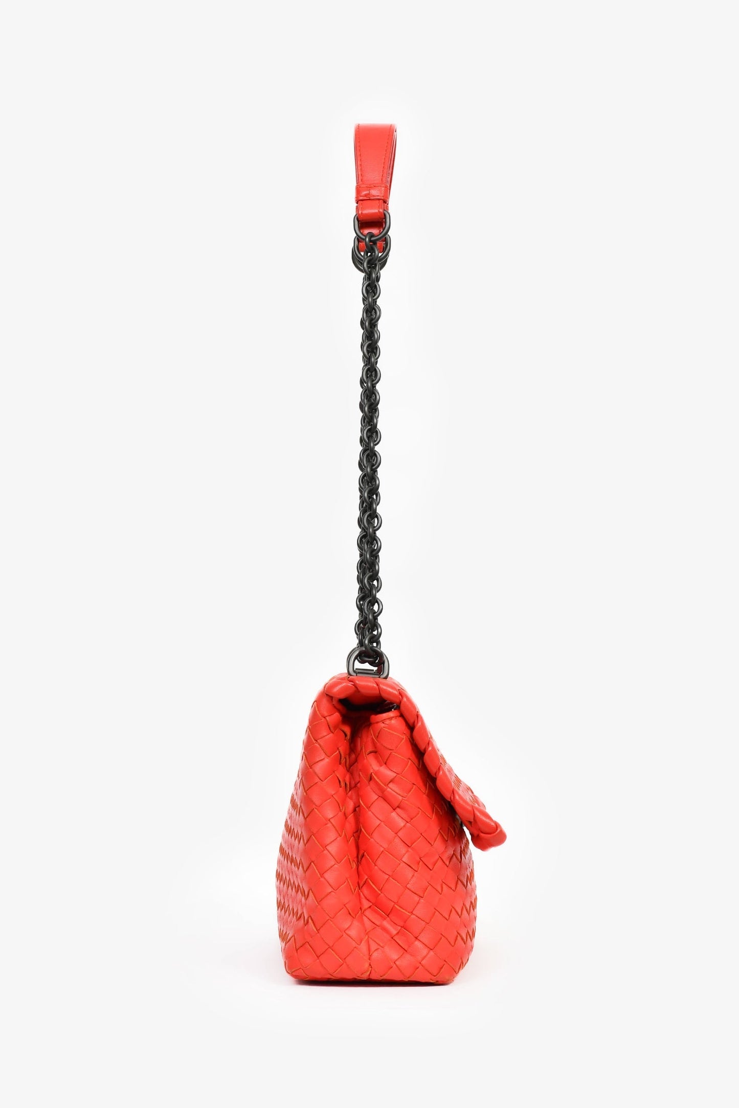Bottega Veneta Red Intrecciato Leather Front Flap Chain Shoulder Bag