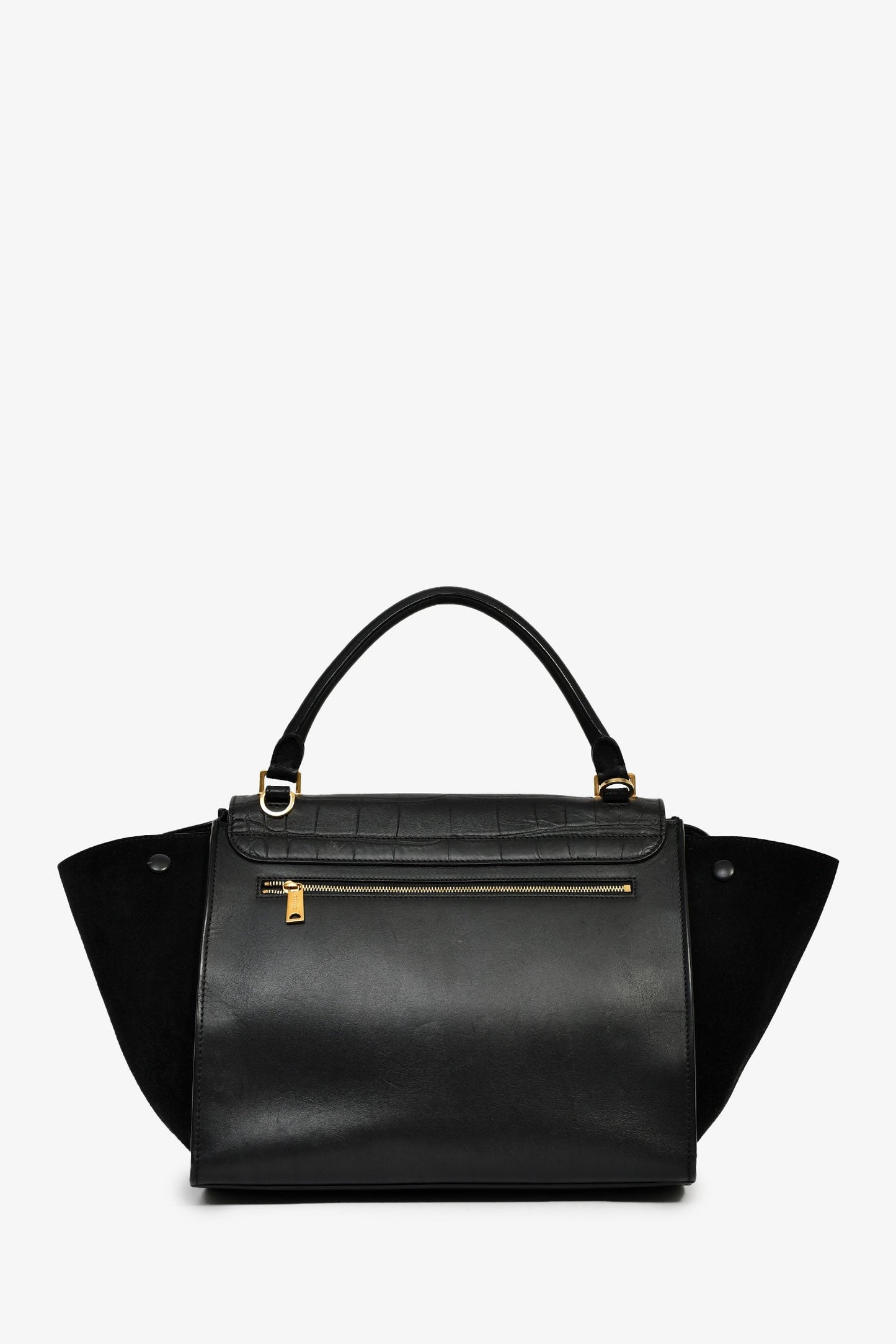 Celine 2012 Black Croc Embossed Leather Medium Trapeze Shoulder Bag