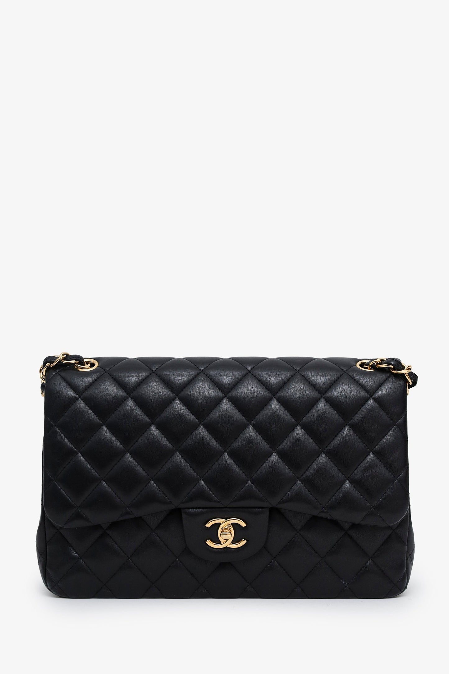 Chanel™ 2019 Black Lambskin Jumbo Double Flap Bag GHW