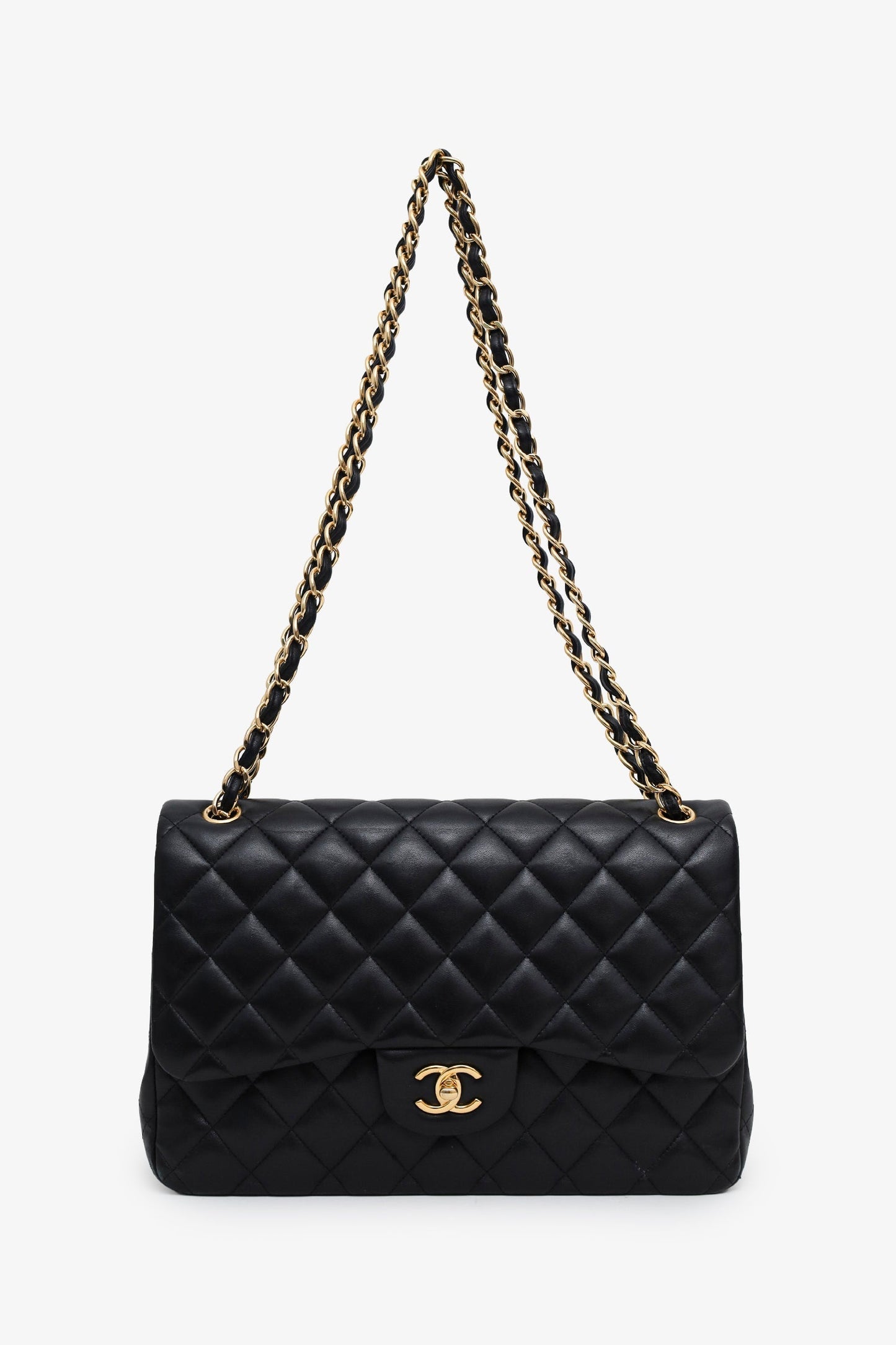 Chanel™ 2019 Black Lambskin Jumbo Double Flap Bag GHW
