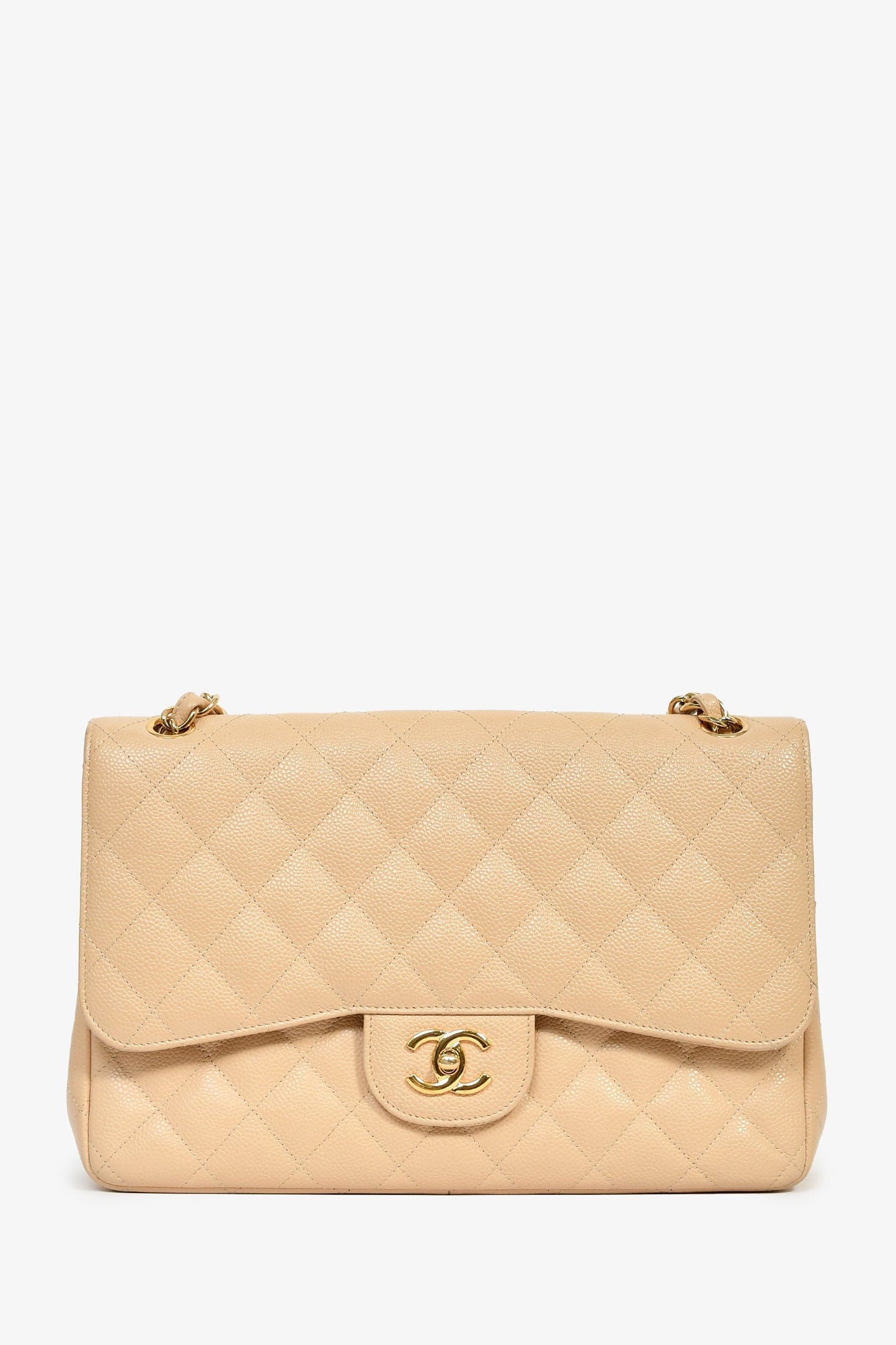 Chanel™ 2011 Beige Caviar Leather Jumbo Double Flap Bag