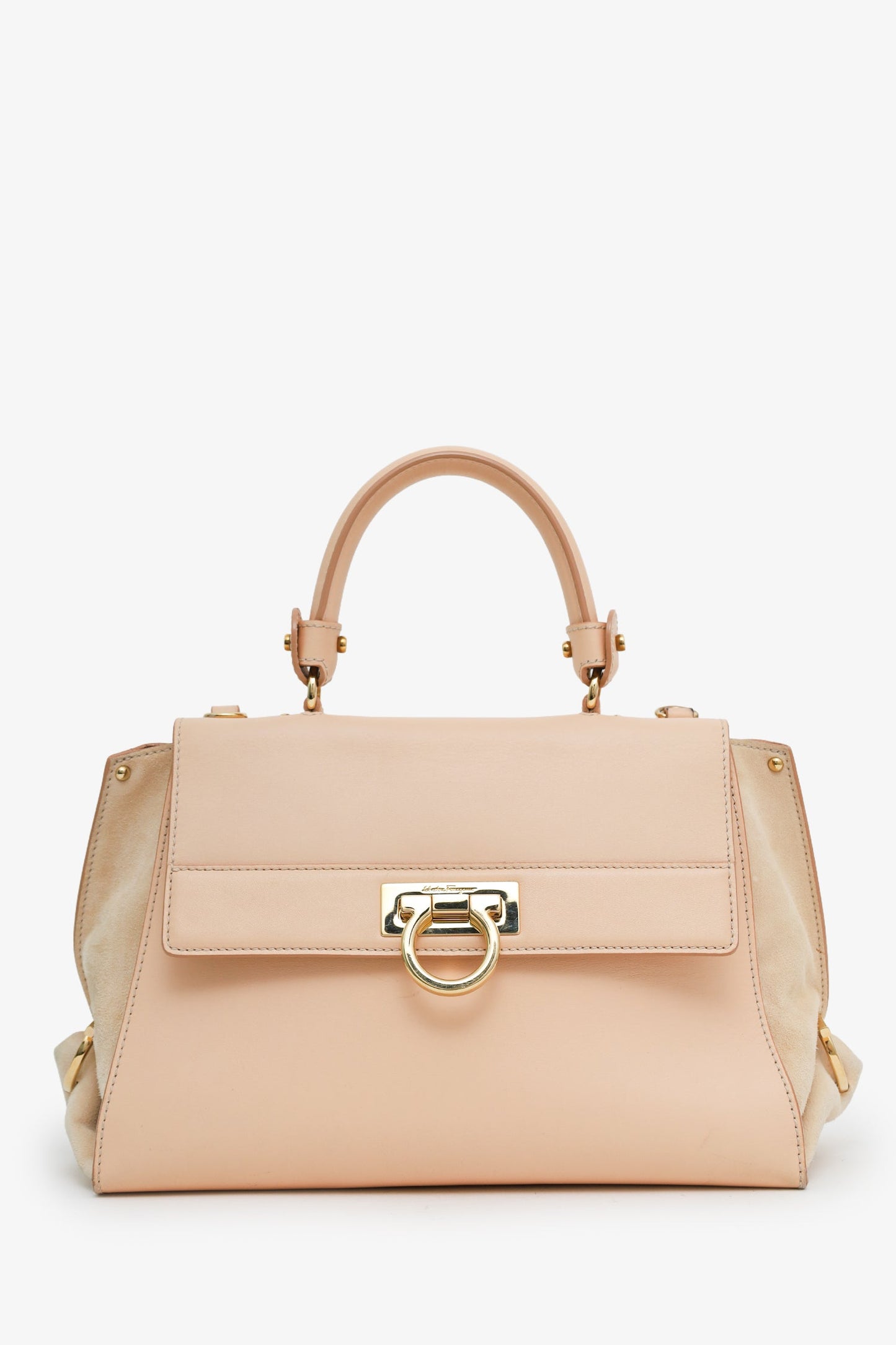 Salvatore Ferragamo Pink Leather/Suede 'Gancio' Top Handle Bag GHW