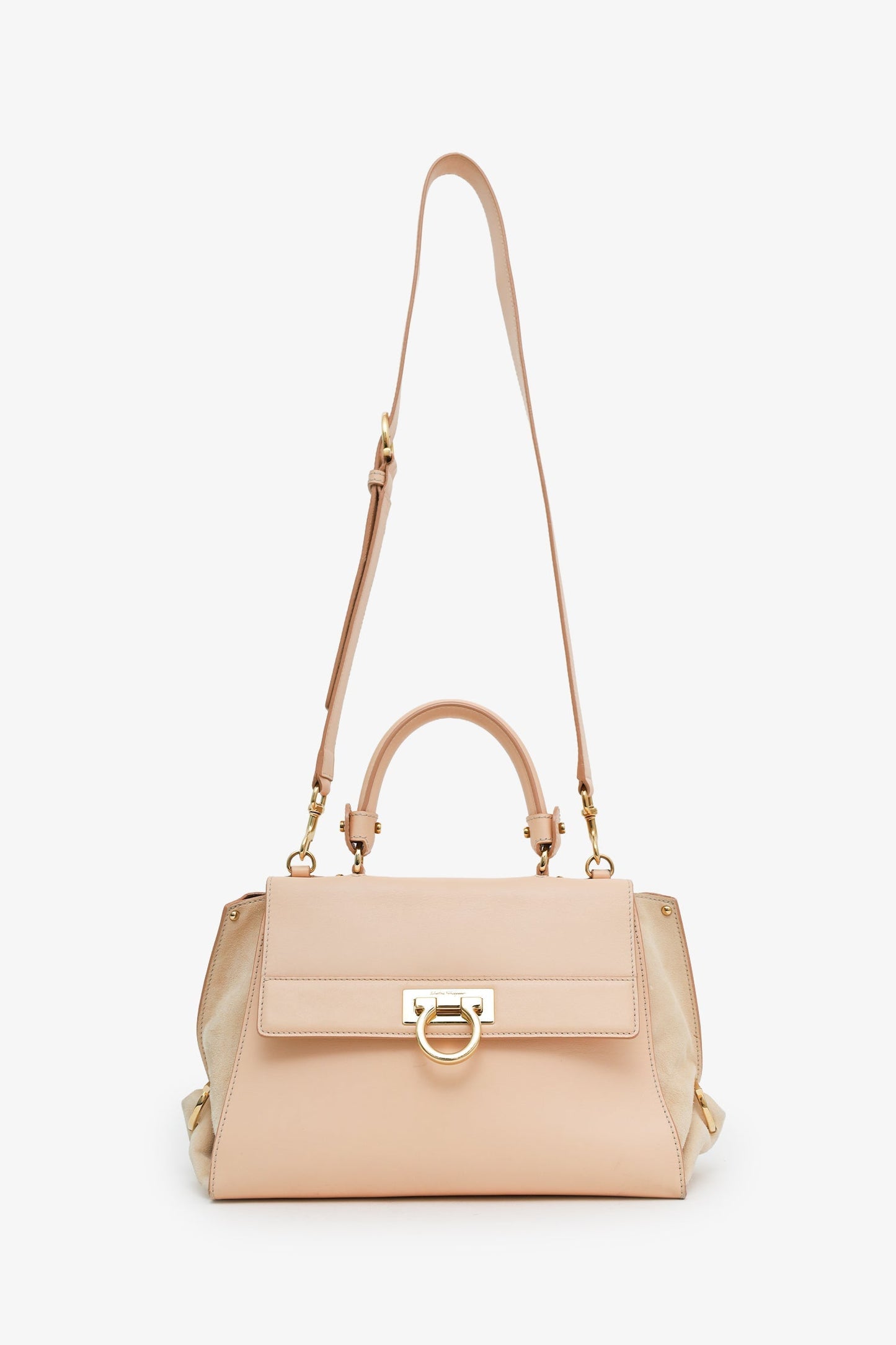Salvatore Ferragamo Pink Leather/Suede 'Gancio' Top Handle Bag GHW