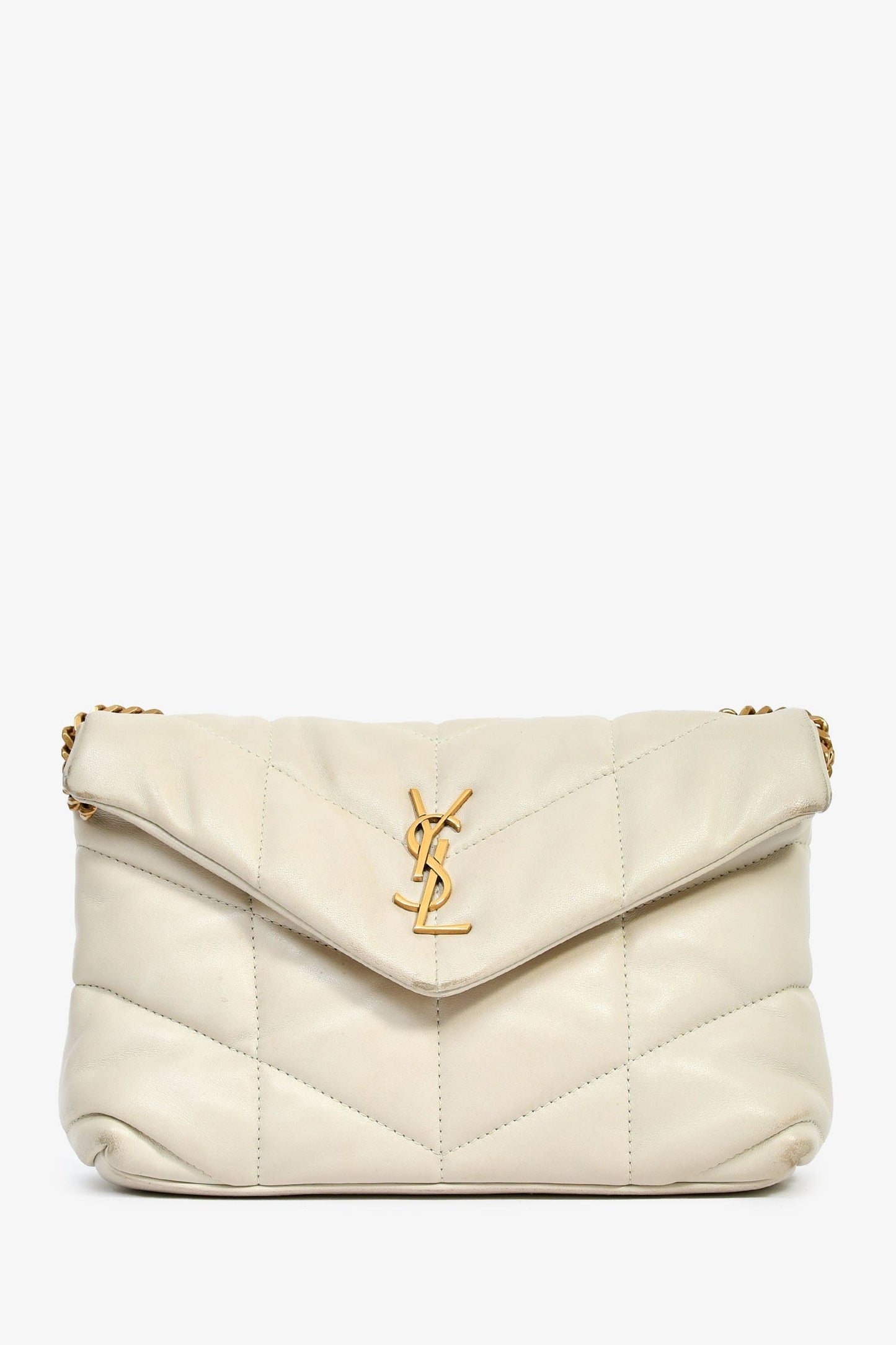 Saint Laurent 2020 Cream Lambskin Leather Toy Puffer Crossbody Bag