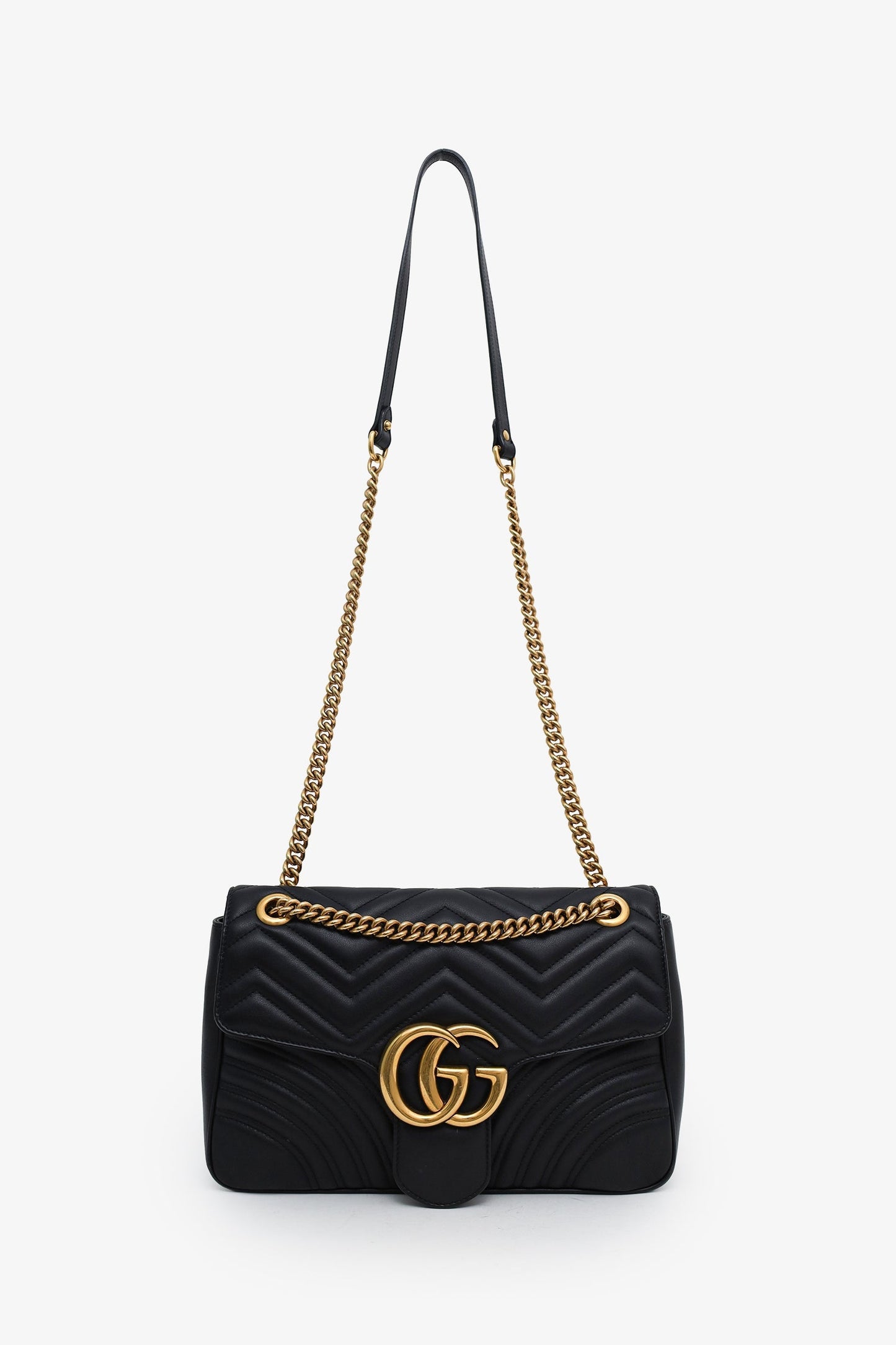 Gucci Black Leather GG Marmont Medium Shoulder Bag