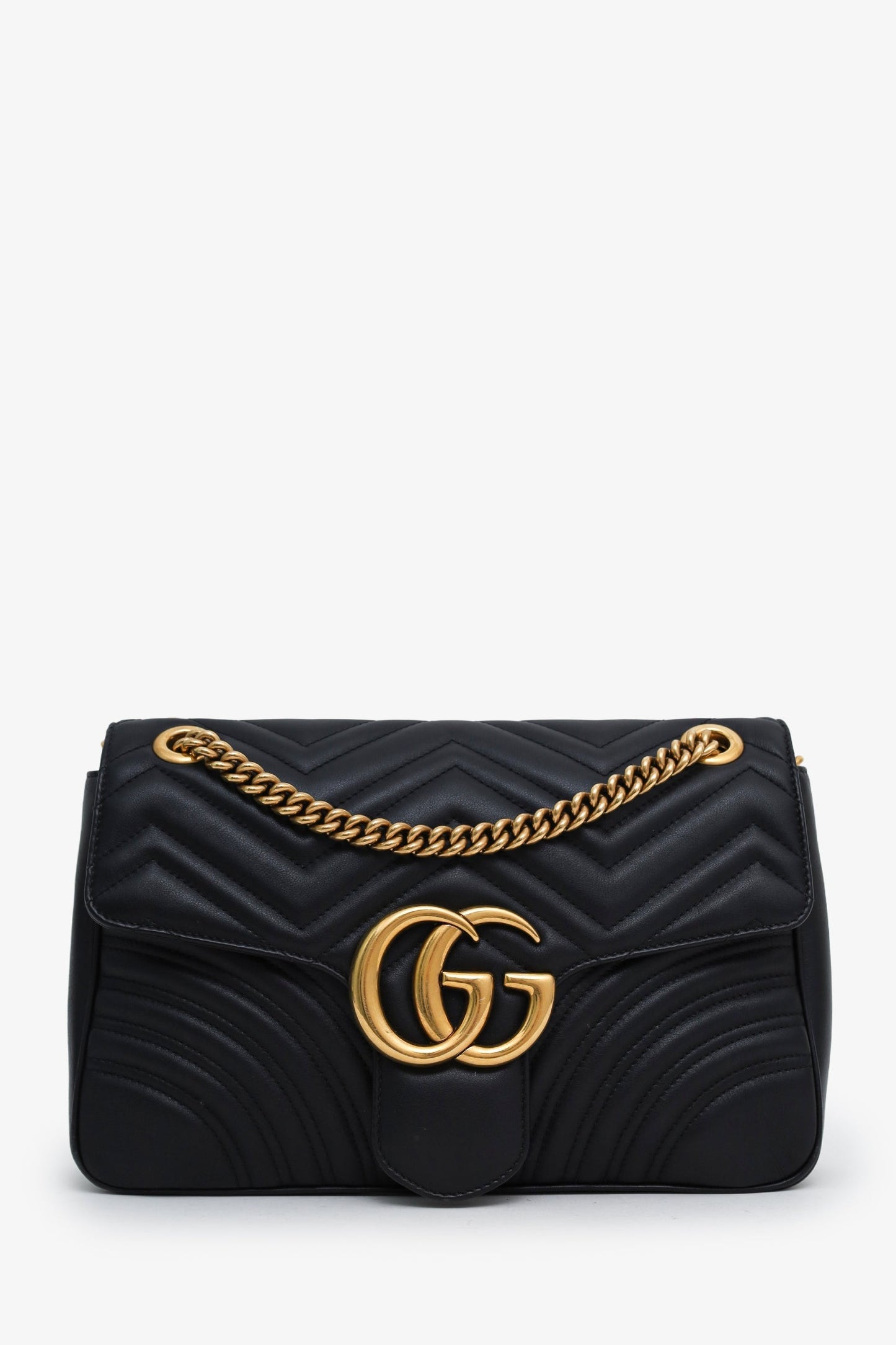 Gucci Black Leather GG Marmont Medium Shoulder Bag