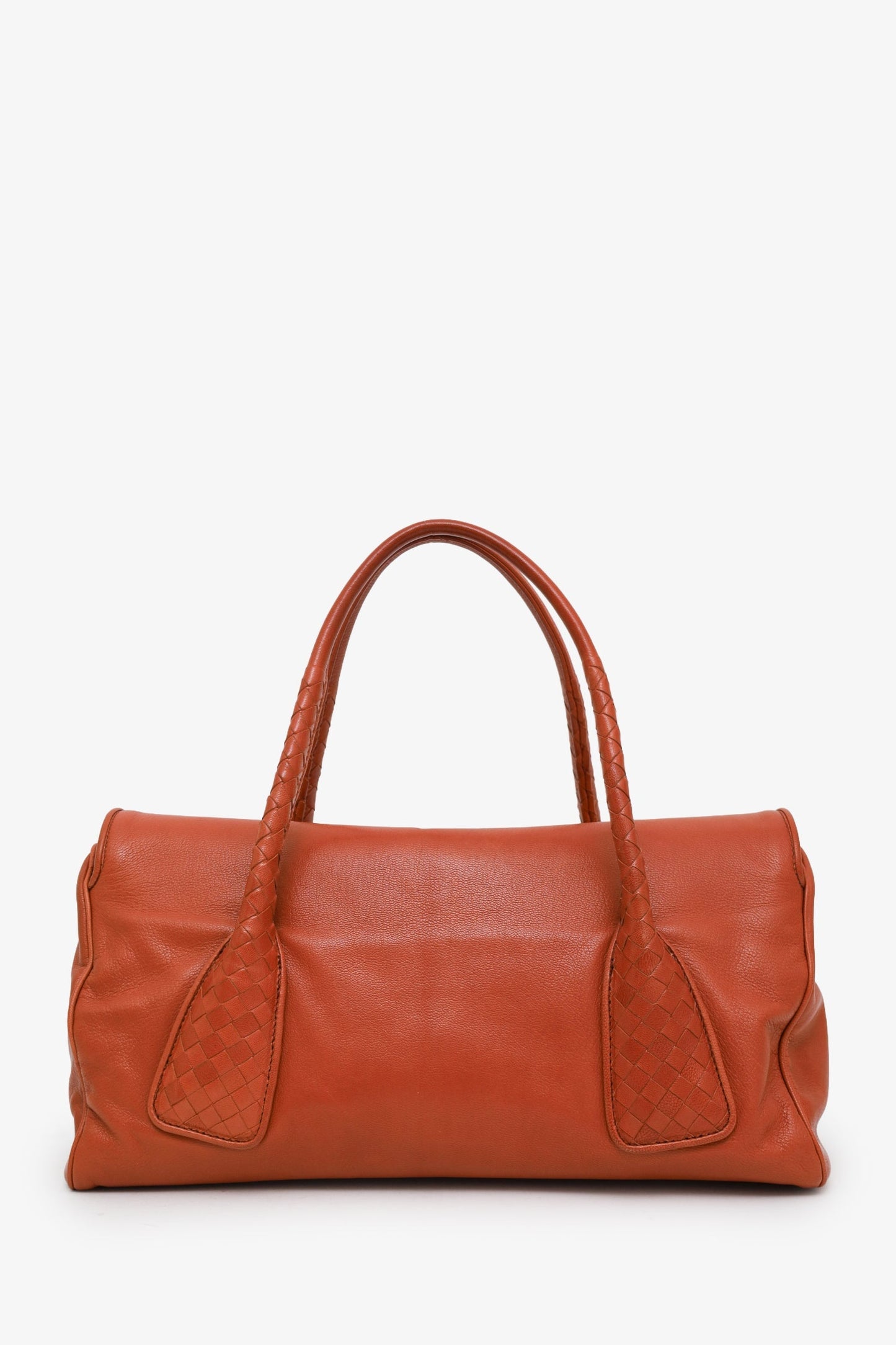 Bottega Veneta Orange Intrecciato Woven Leather Double Flap Satchel