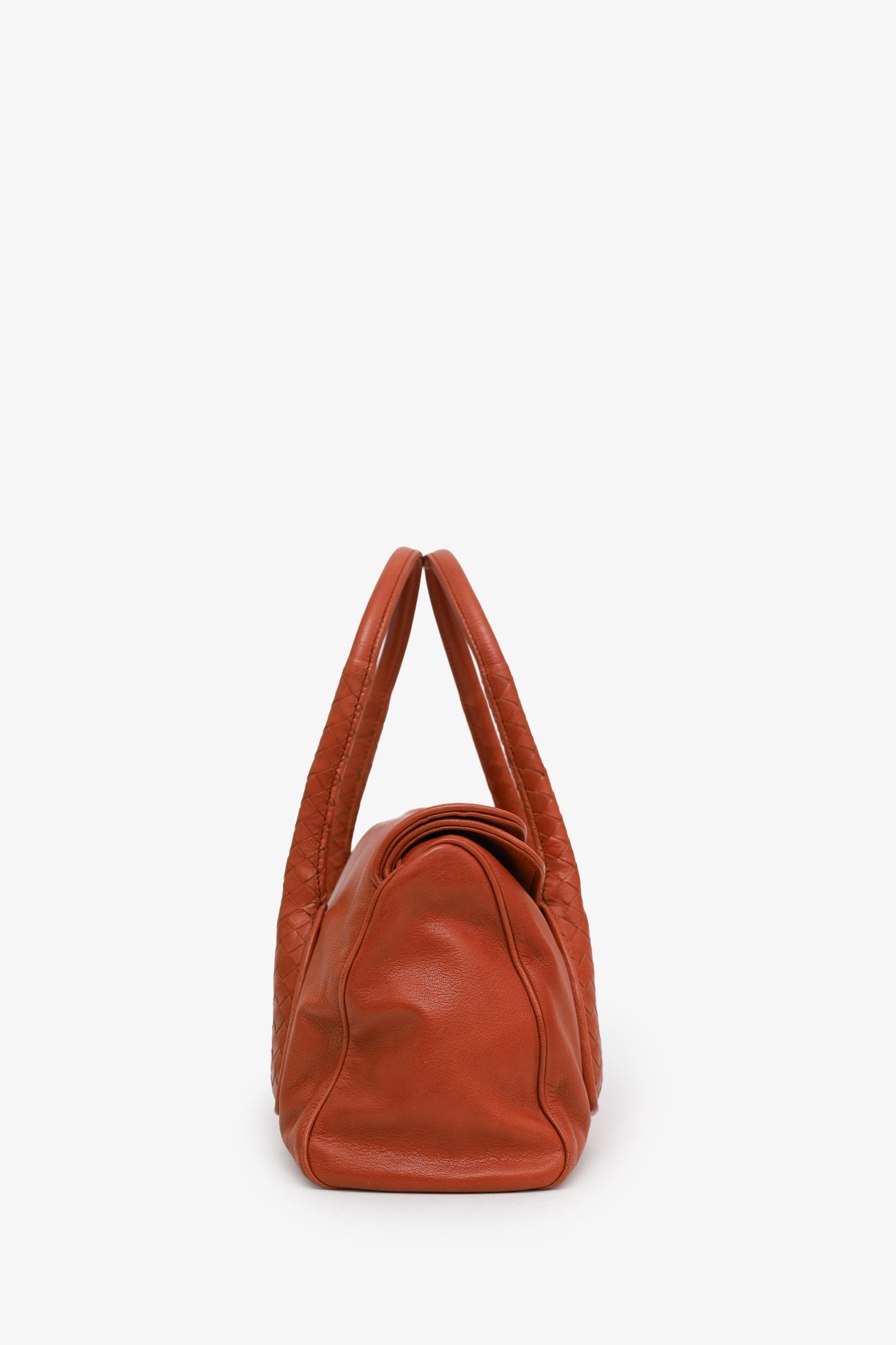 Bottega Veneta Orange Intrecciato Woven Leather Double Flap Satchel