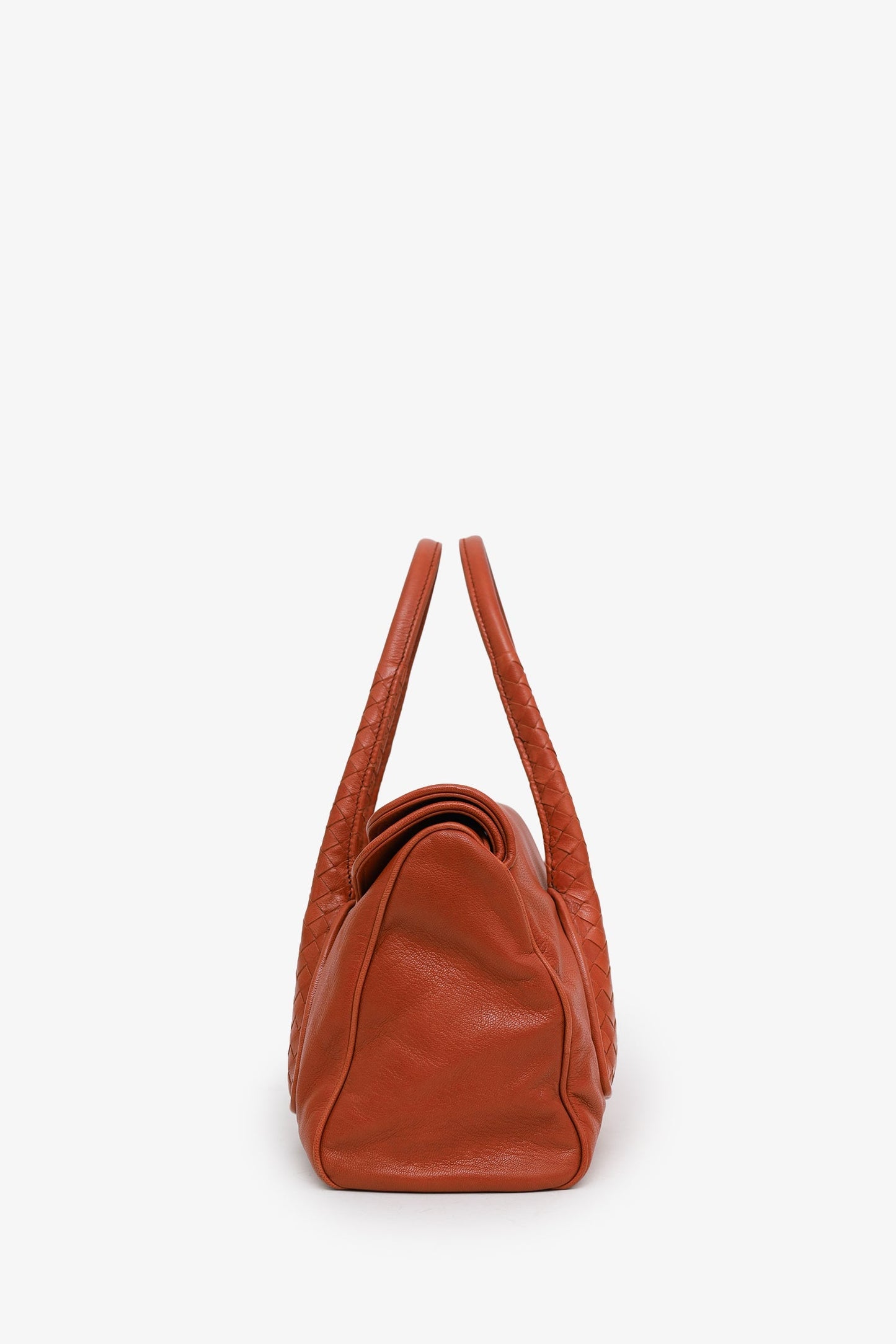 Bottega Veneta Orange Intrecciato Woven Leather Double Flap Satchel