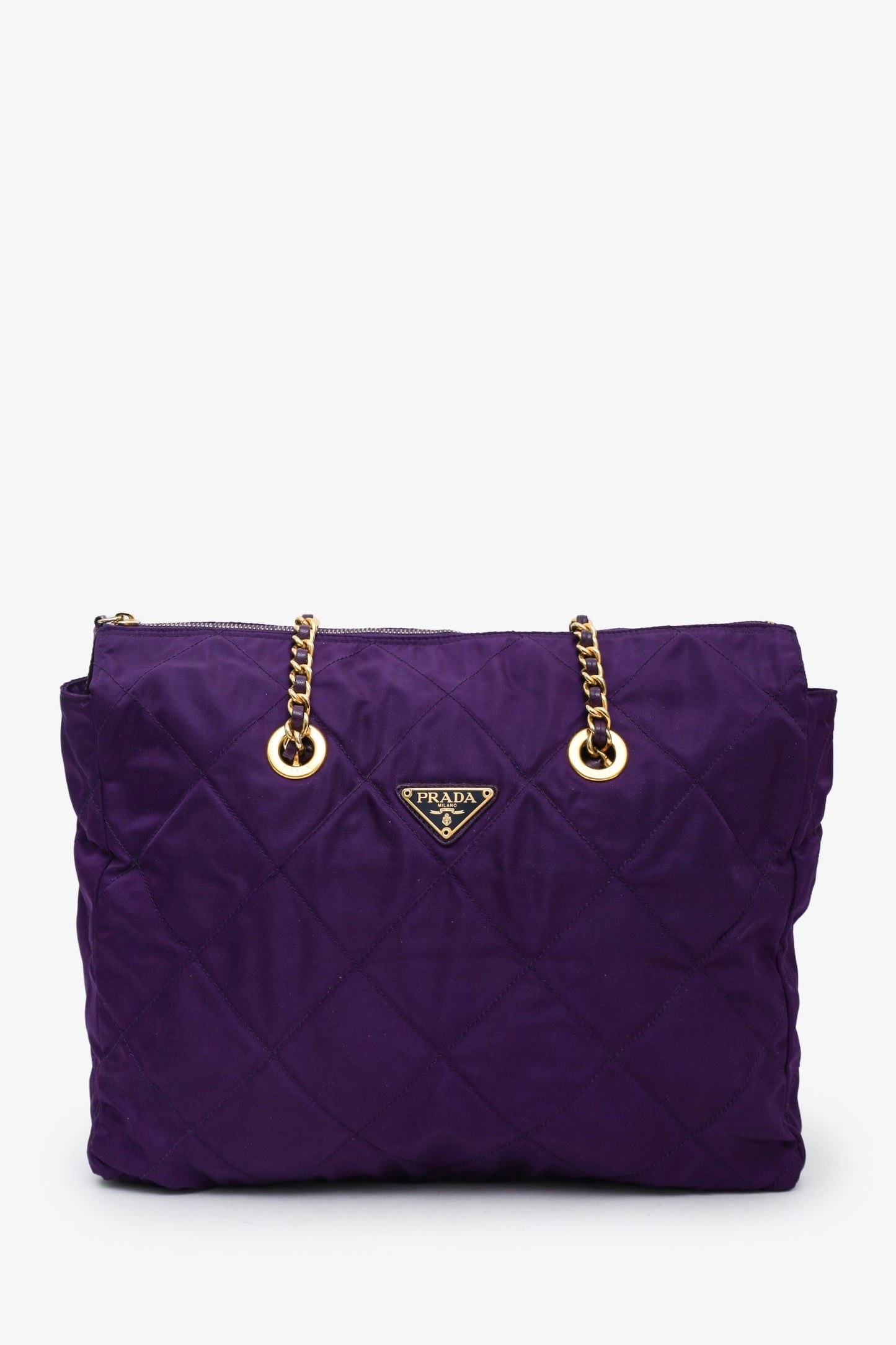 Prada Purple Nylon Quilted Chain Tote Bag