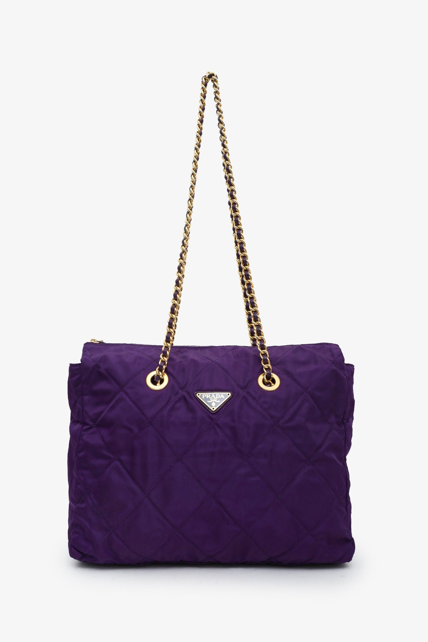 Prada Purple Nylon Quilted Chain Tote Bag