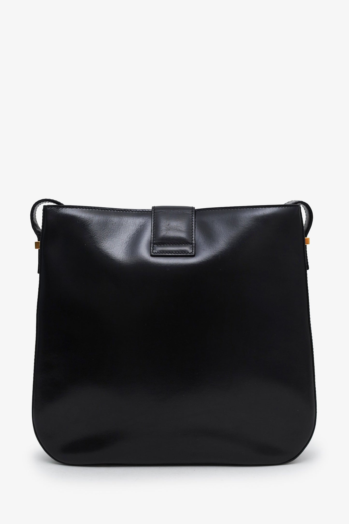 Celine Vintage Black Box Leather Horse Carriage Shoulder Bag