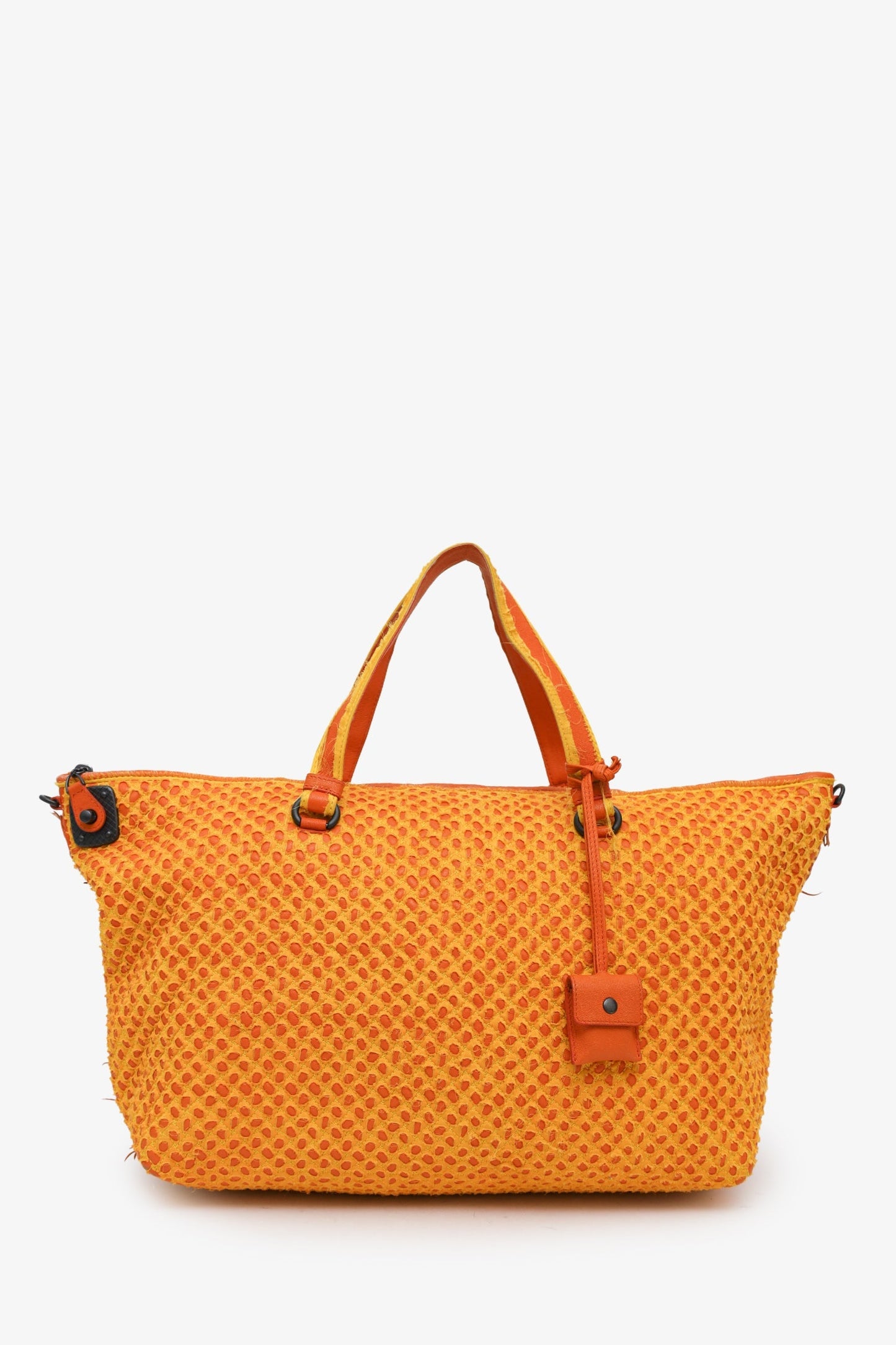 Bottega Veneta Vintage Yellow/Orange Woven Canvas Tote Bag With Strap