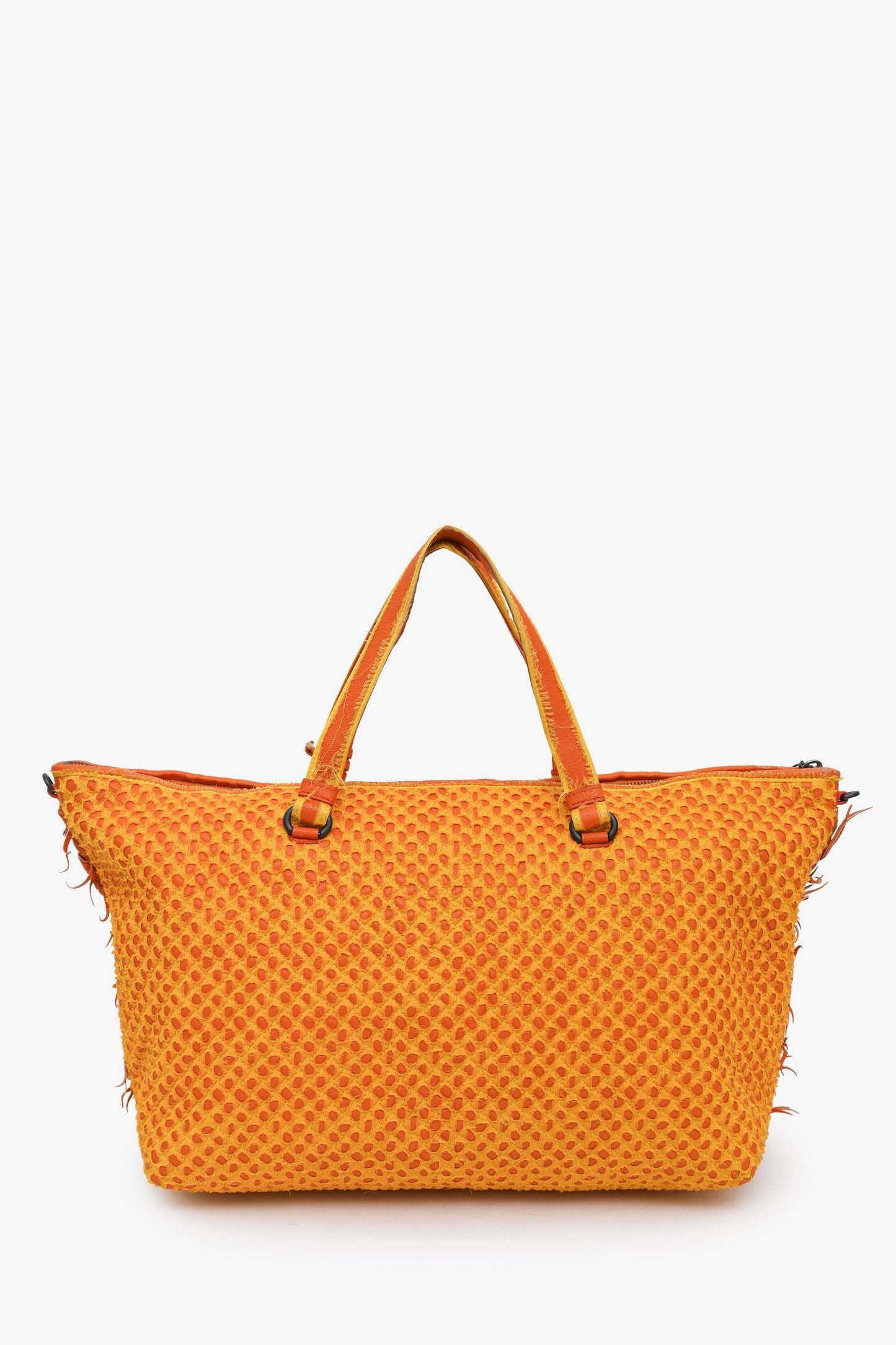 Bottega Veneta Vintage Yellow/Orange Woven Canvas Tote Bag With Strap