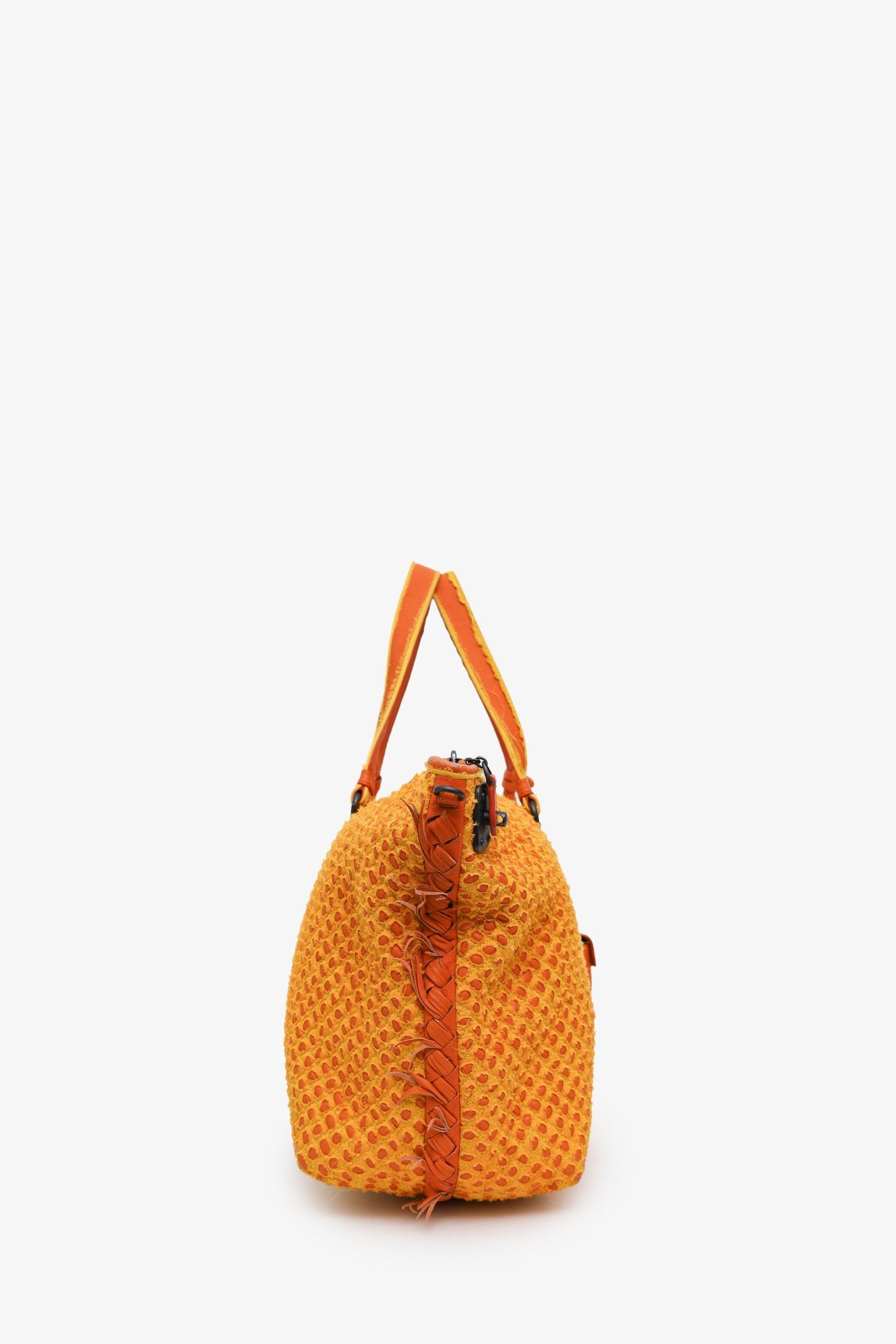 Bottega Veneta Vintage Yellow/Orange Woven Canvas Tote Bag With Strap
