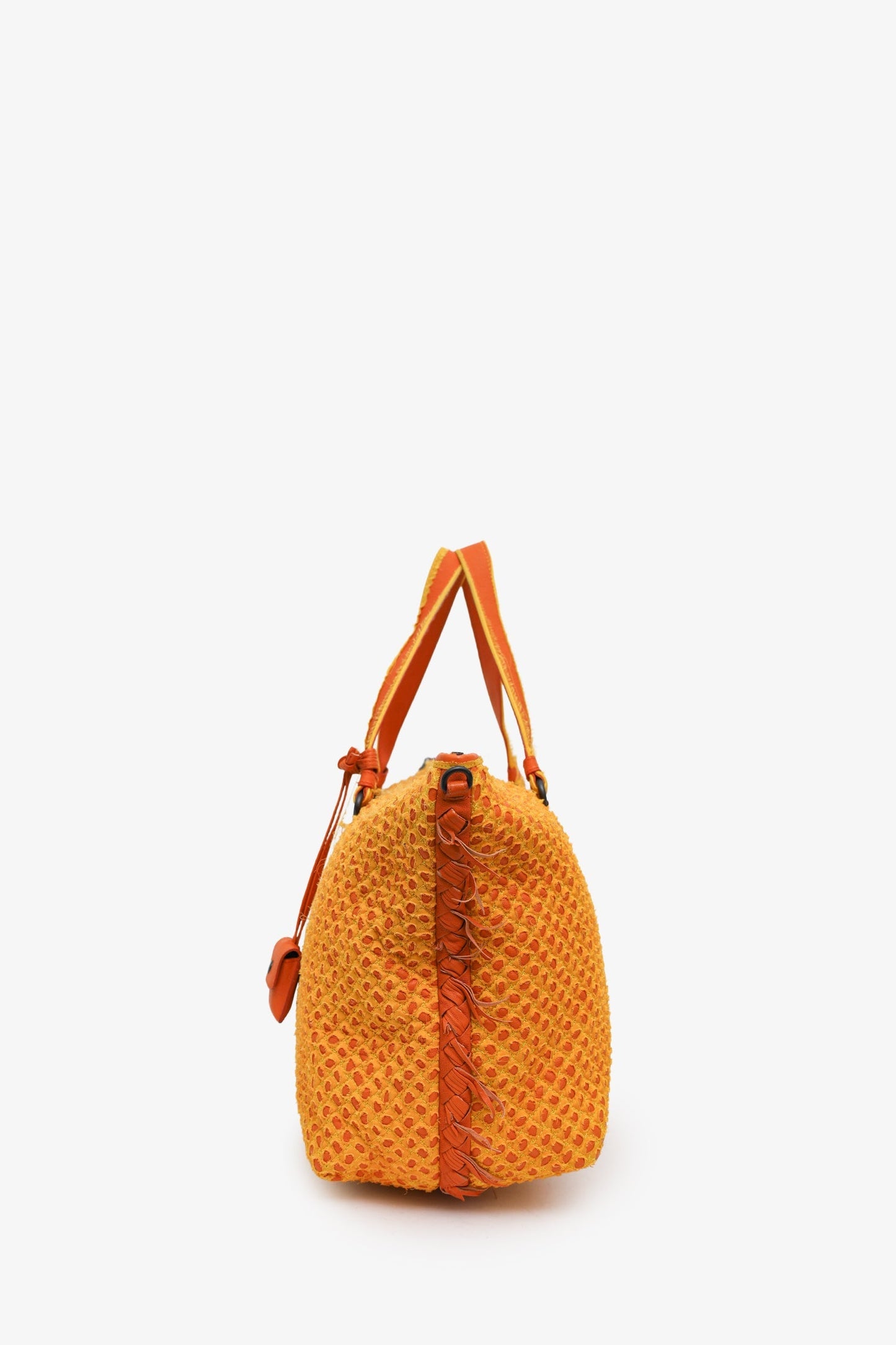 Bottega Veneta Vintage Yellow/Orange Woven Canvas Tote Bag With Strap
