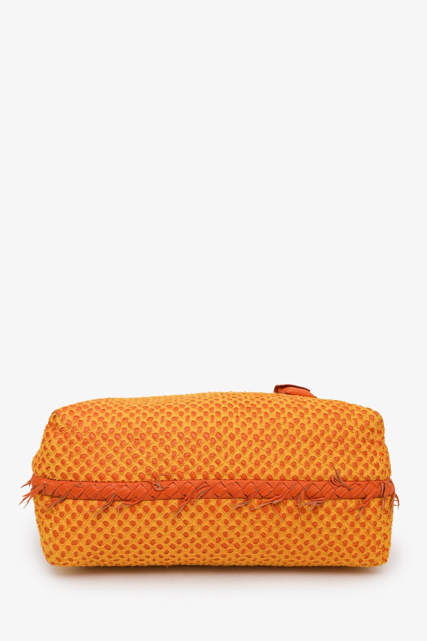 Bottega Veneta Vintage Yellow/Orange Woven Canvas Tote Bag With Strap